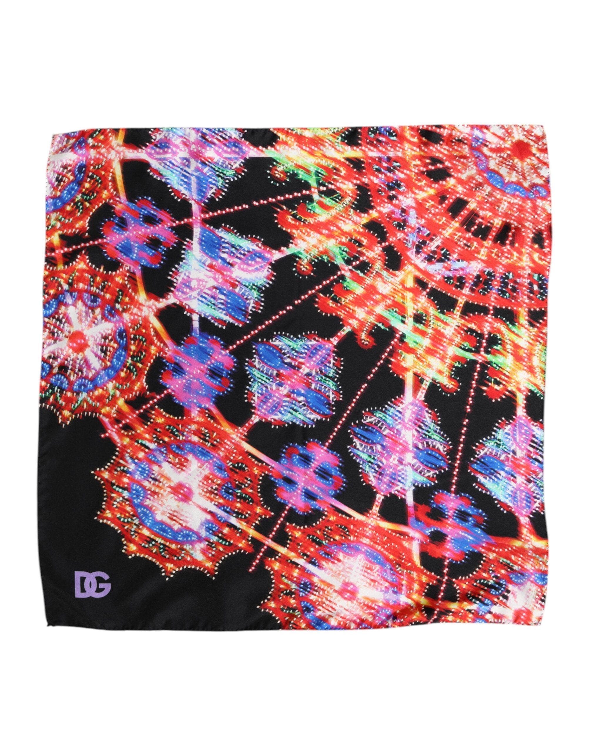 Dolce & Gabbana Schwarzer Multicolor Print Quadratischer Foulard-Schal