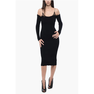 Blumarine Geripptes schulterfreies Kleid mit Spitzendetail