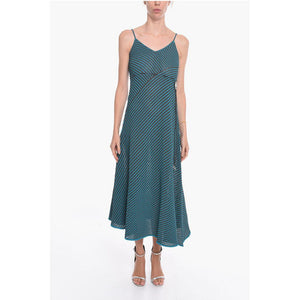 Bottega Veneta Gestreiftes Maxikleid aus Baumwollmischung mit Kordelzug