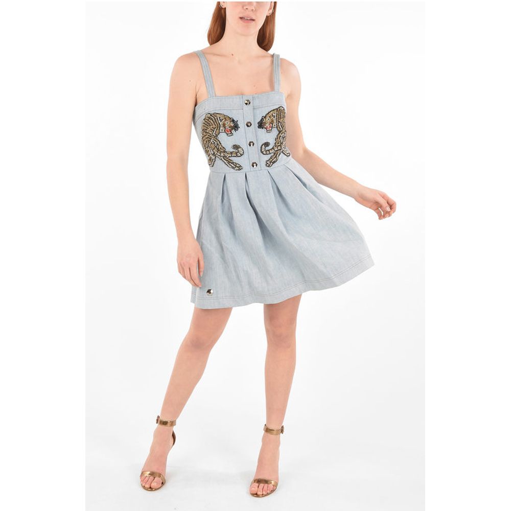 Philipp Plein COUTURE denim Kleid mit Plissee-Details IT'S FINE LOVE mit Rhi