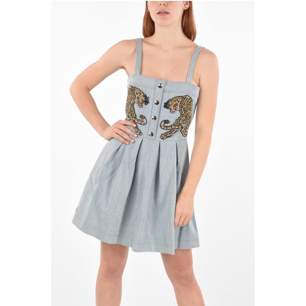 Philipp Plein COUTURE denim Kleid mit Plissee-Details IT'S FINE LOVE mit Rhi