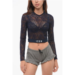Dsquared² Langärmeliges ICON Spitzen-Crop-Top