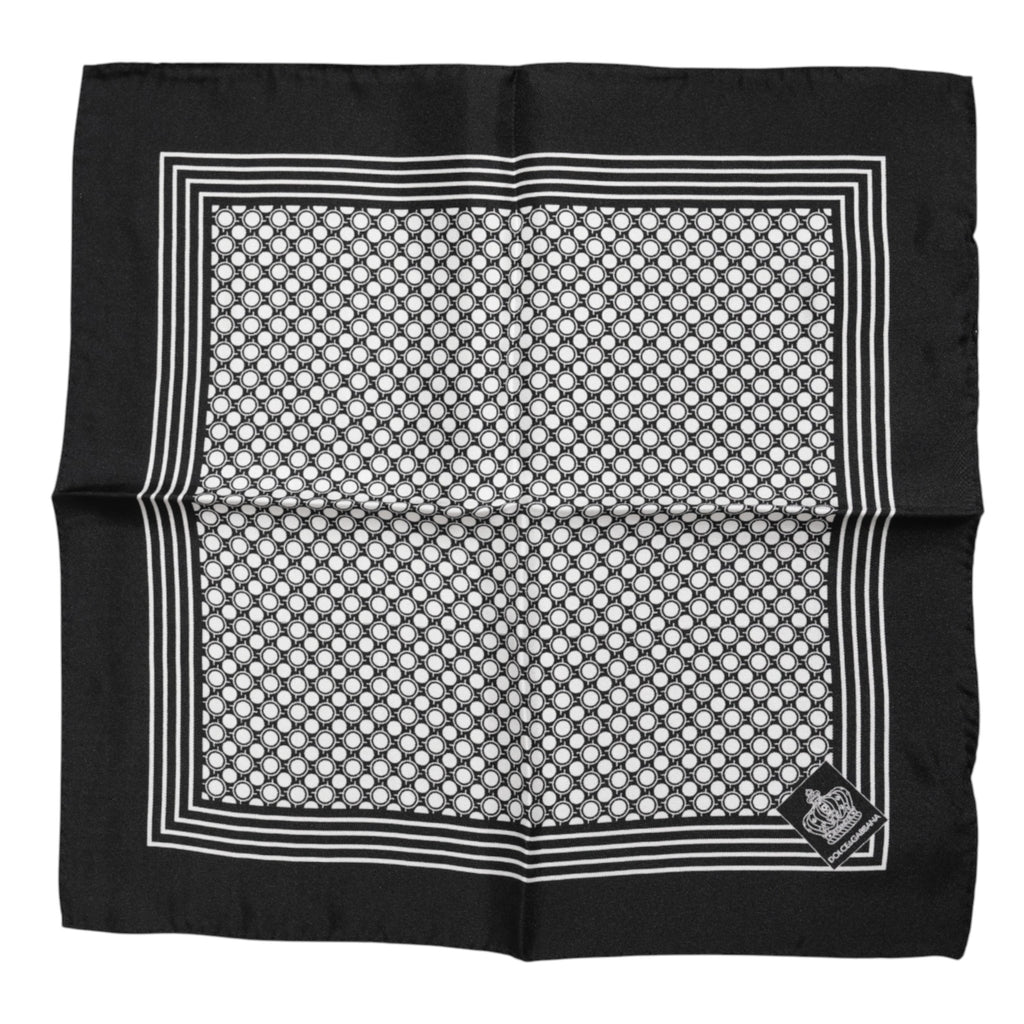 Dolce & Gabbana Schwarz Weiß Gemustertes Quadratisches Herren Foulard Tuch