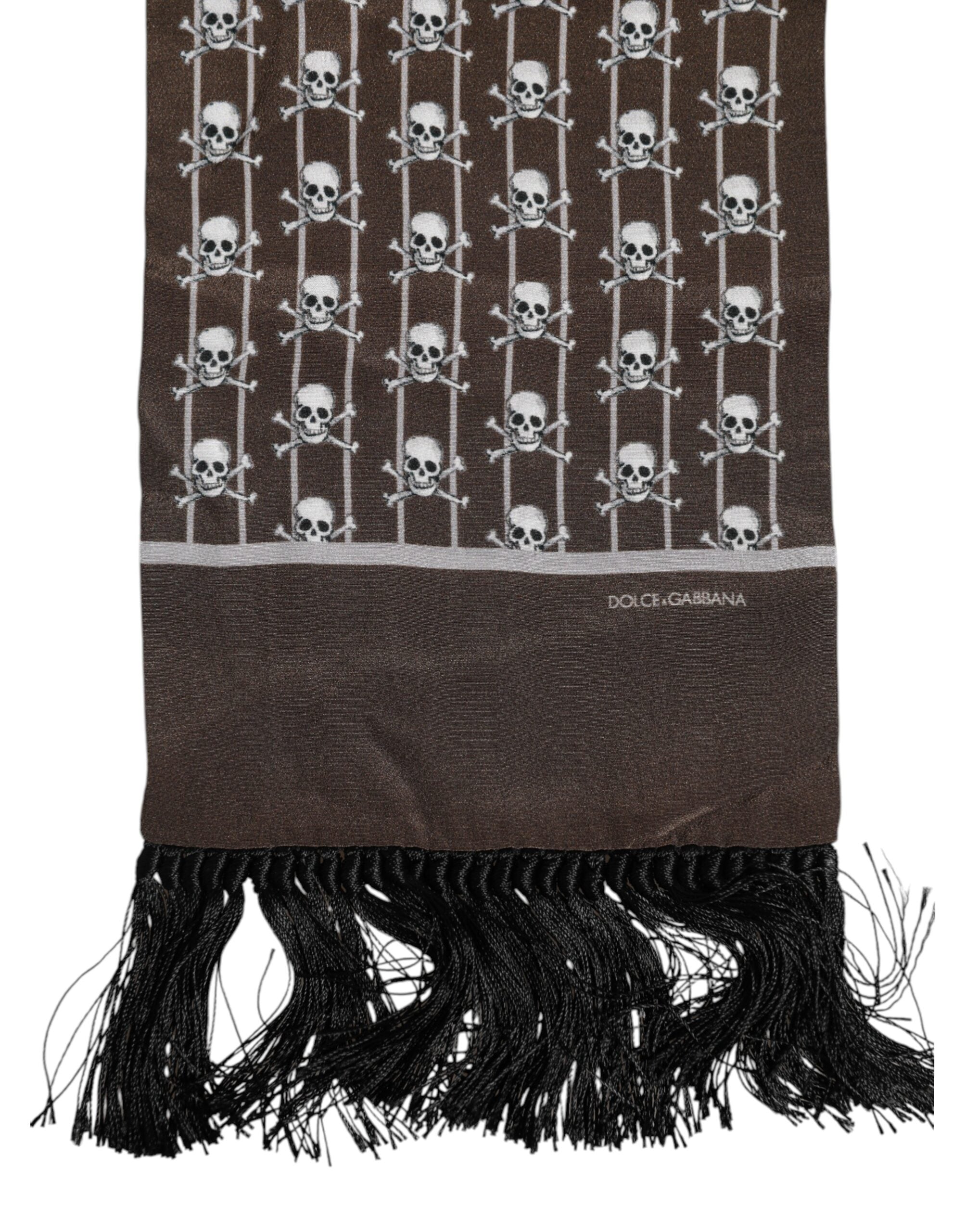 Dolce & Gabbana Brauner Skulls Print Fransen Herren Foulardschal