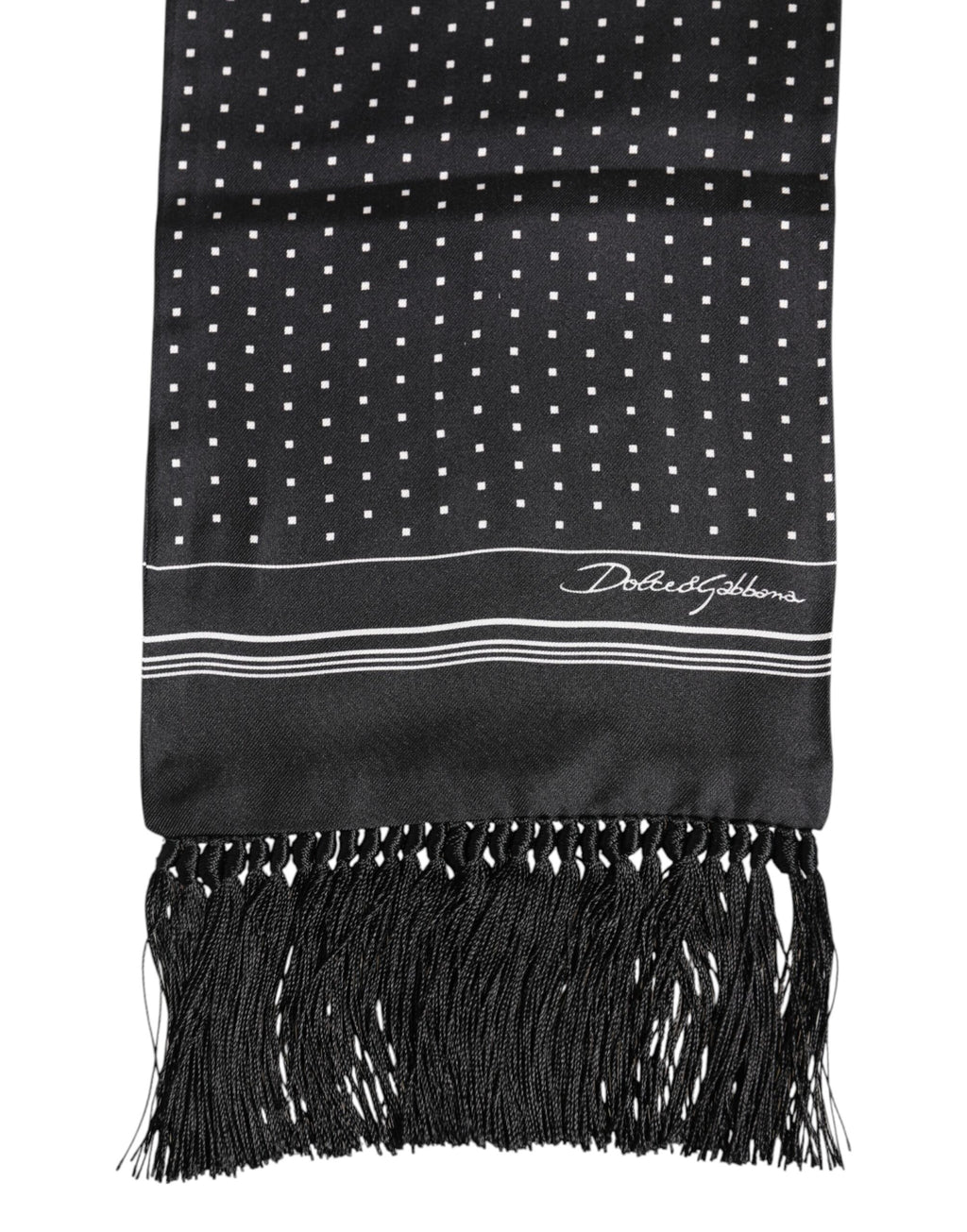 Dolce & Gabbana Schwarzer weißer Polka Dot Fransen Foulard Schal