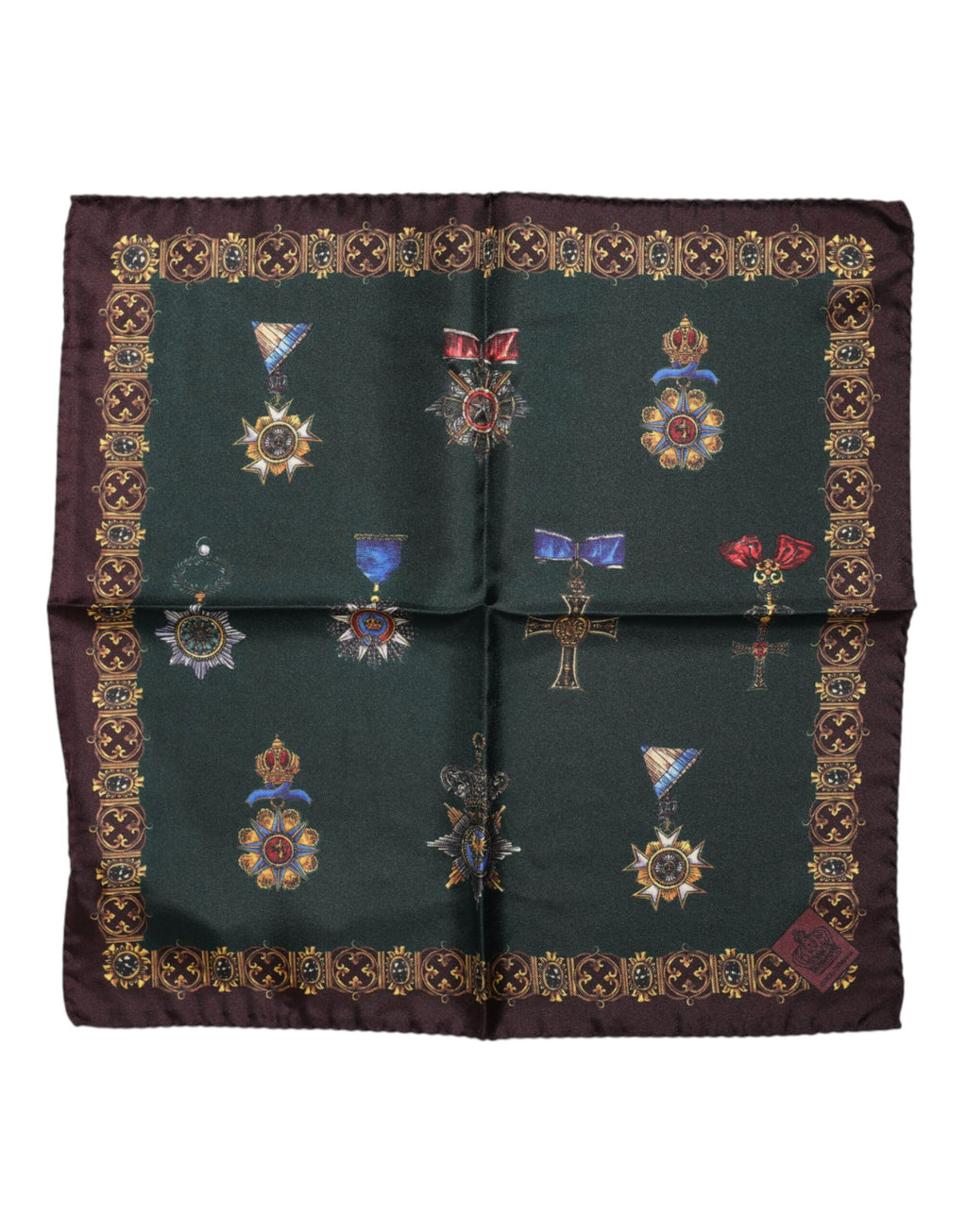 Dolce & Gabbana Grüne Medaillen Seide Quadratischer Foulardschal