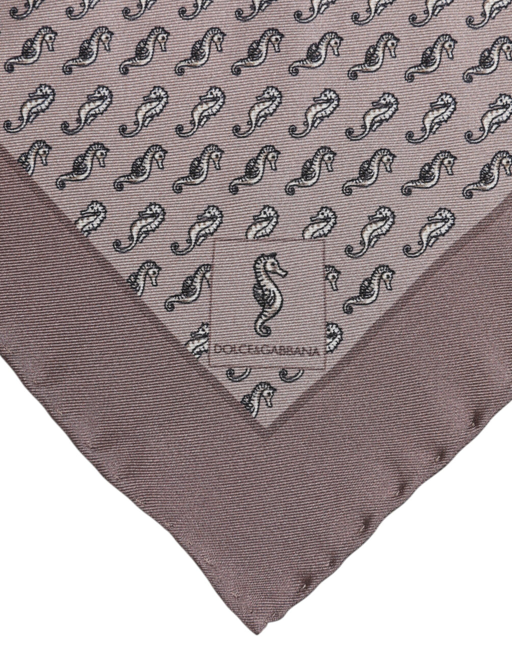 Dolce & Gabbana Braunes Seepferdchen Seidenschal Quadratisch Foulard