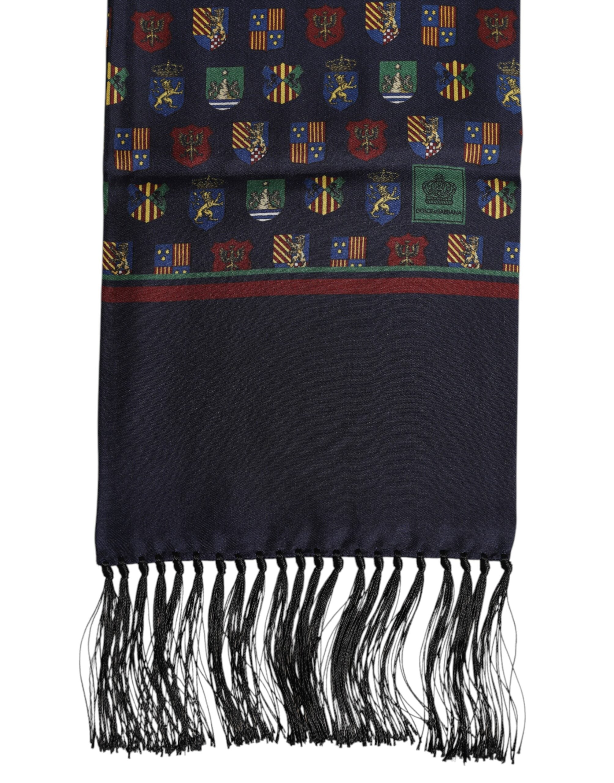 Dolce & Gabbana Foulardschal aus blauer Seide mit gedruckten Fransen