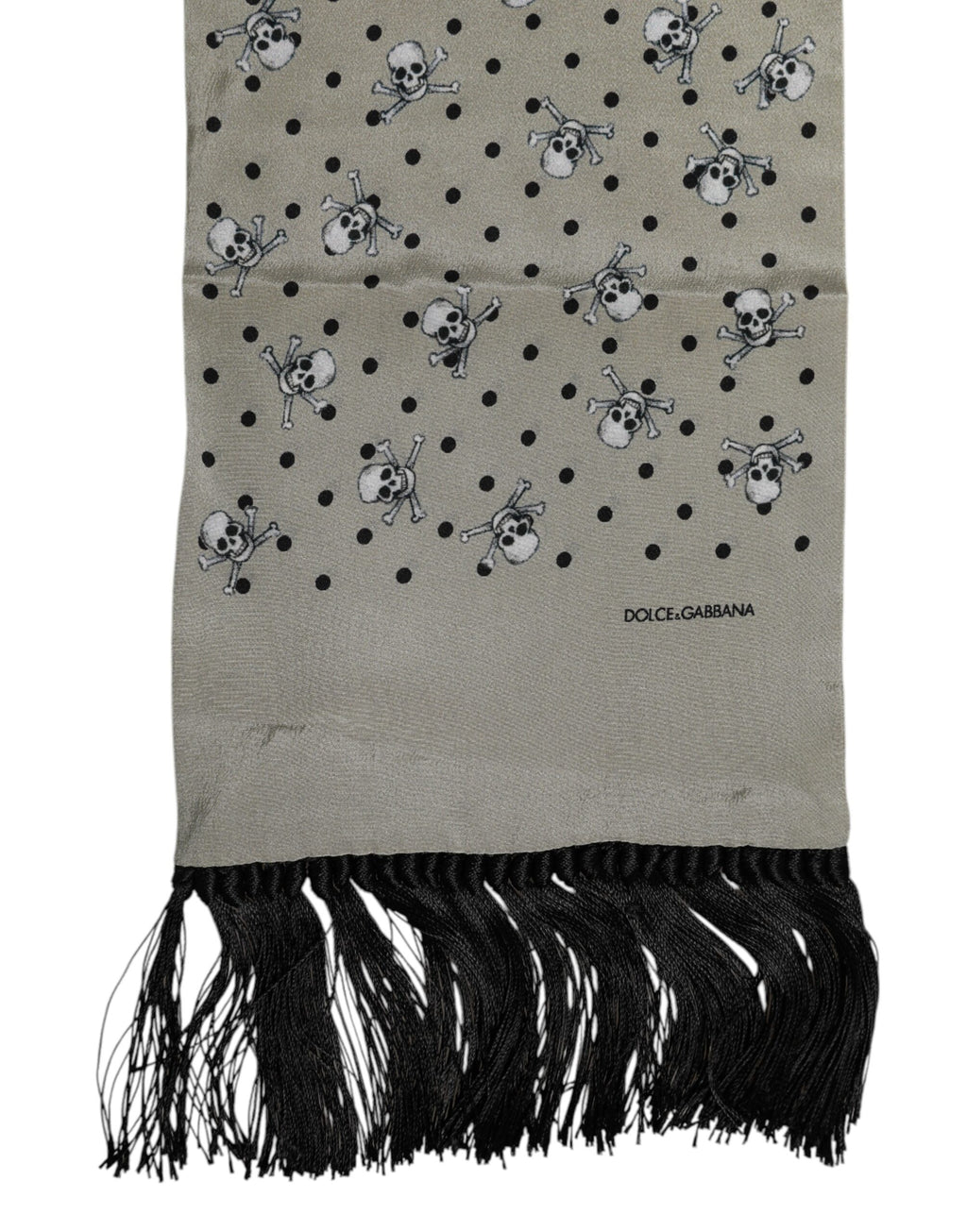 Dolce & Gabbana Graue Totenköpfe Seide Fransen Männer Foulard Schal
