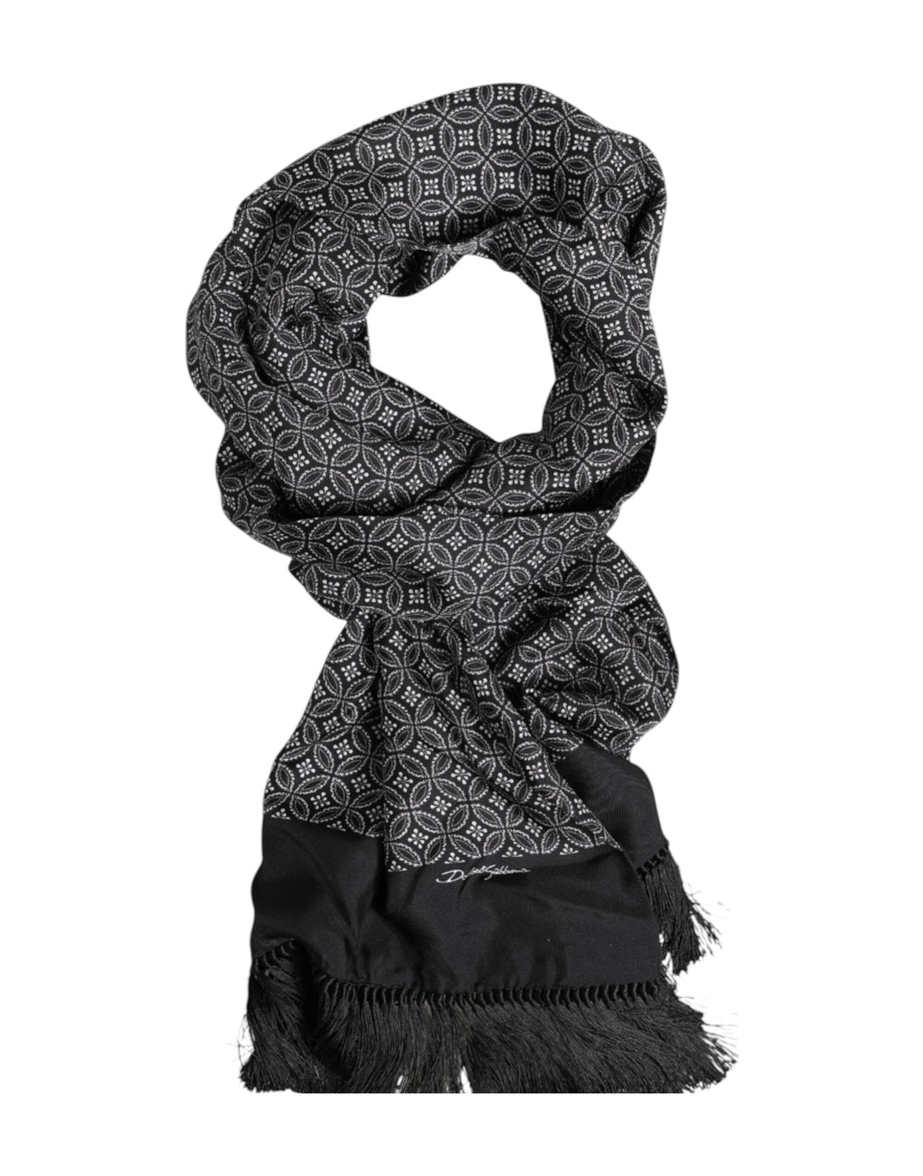 Dolce & Gabbana Schwarz gemusterte Fransen Männer Foulard Schal
