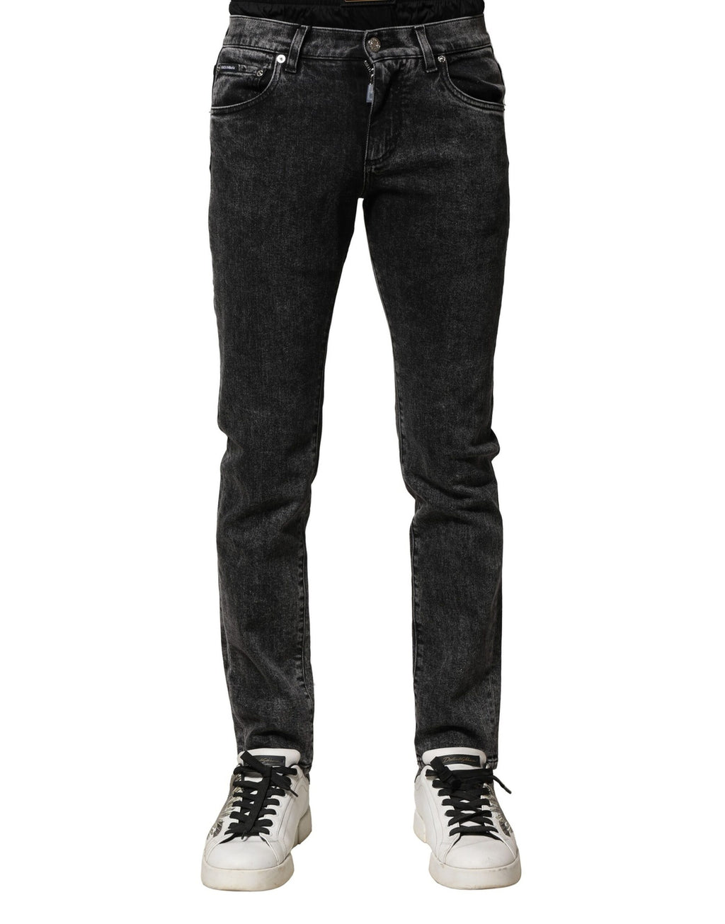 Dolce & Gabbana Schwarz gewaschene Denim-Jeans mit doppeltem Bund