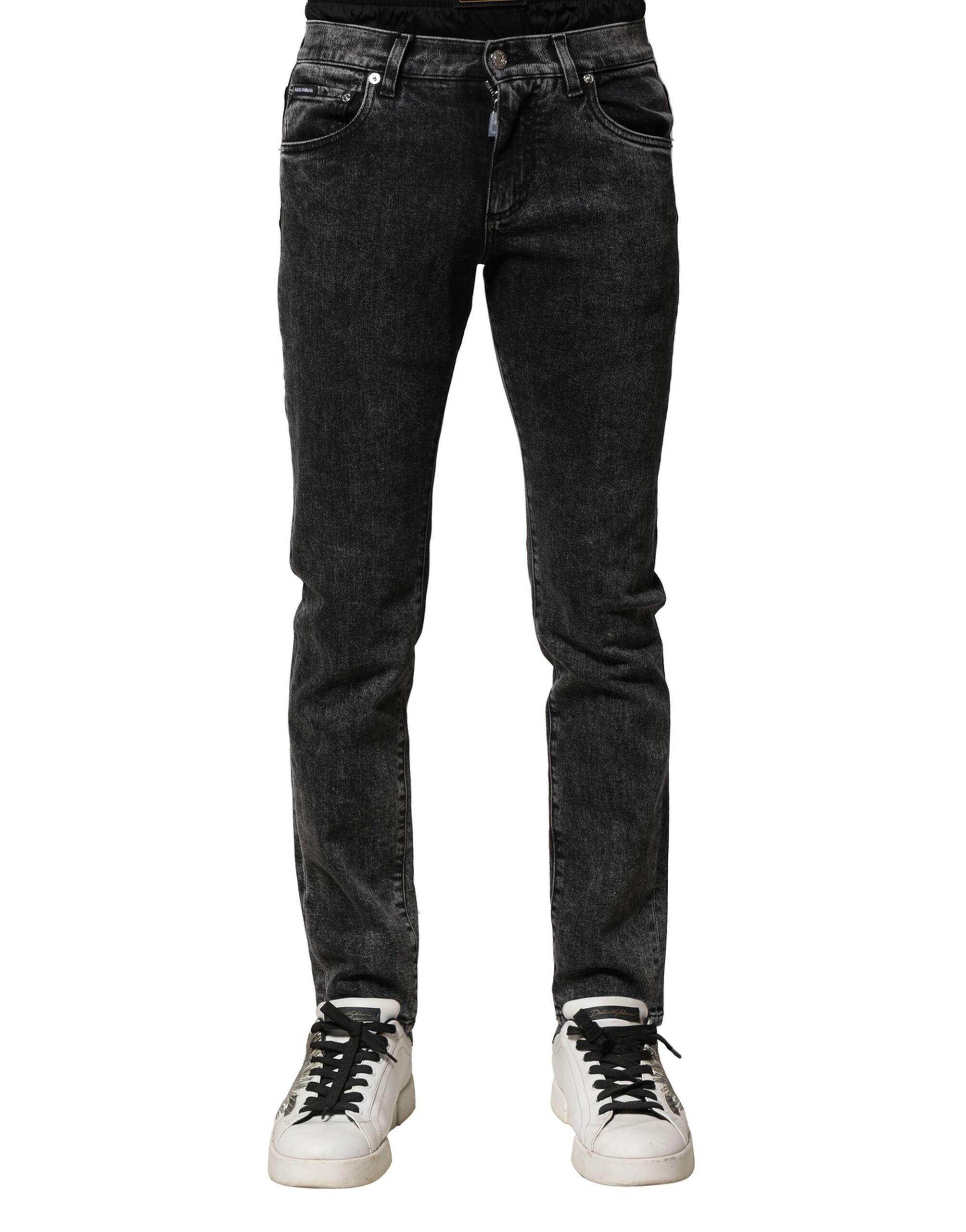 Dolce & Gabbana Schwarz gewaschene Denim-Jeans mit doppeltem Bund