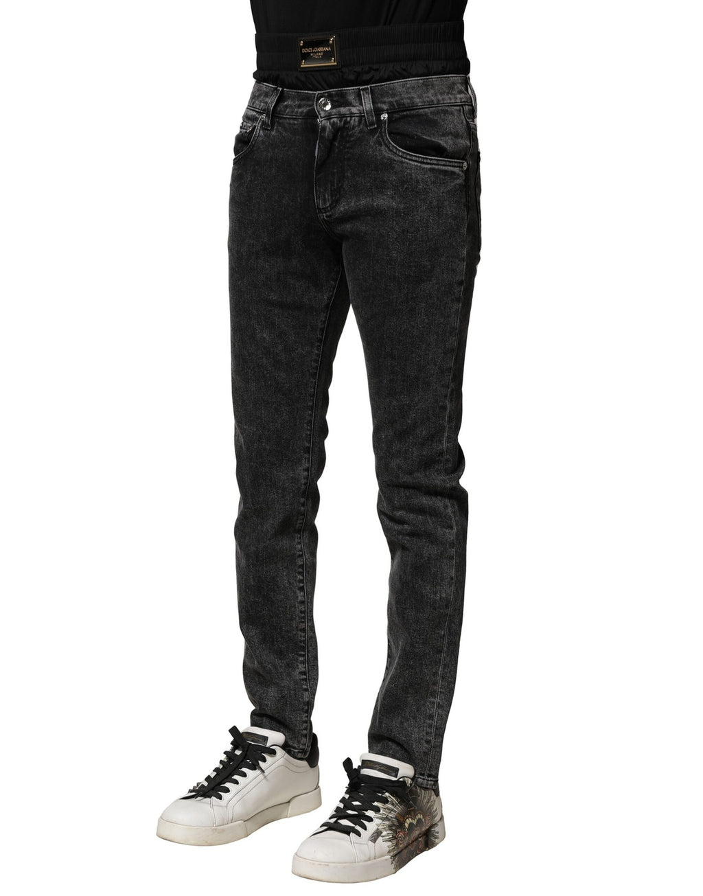 Dolce & Gabbana Schwarz gewaschene Denim-Jeans mit doppeltem Bund