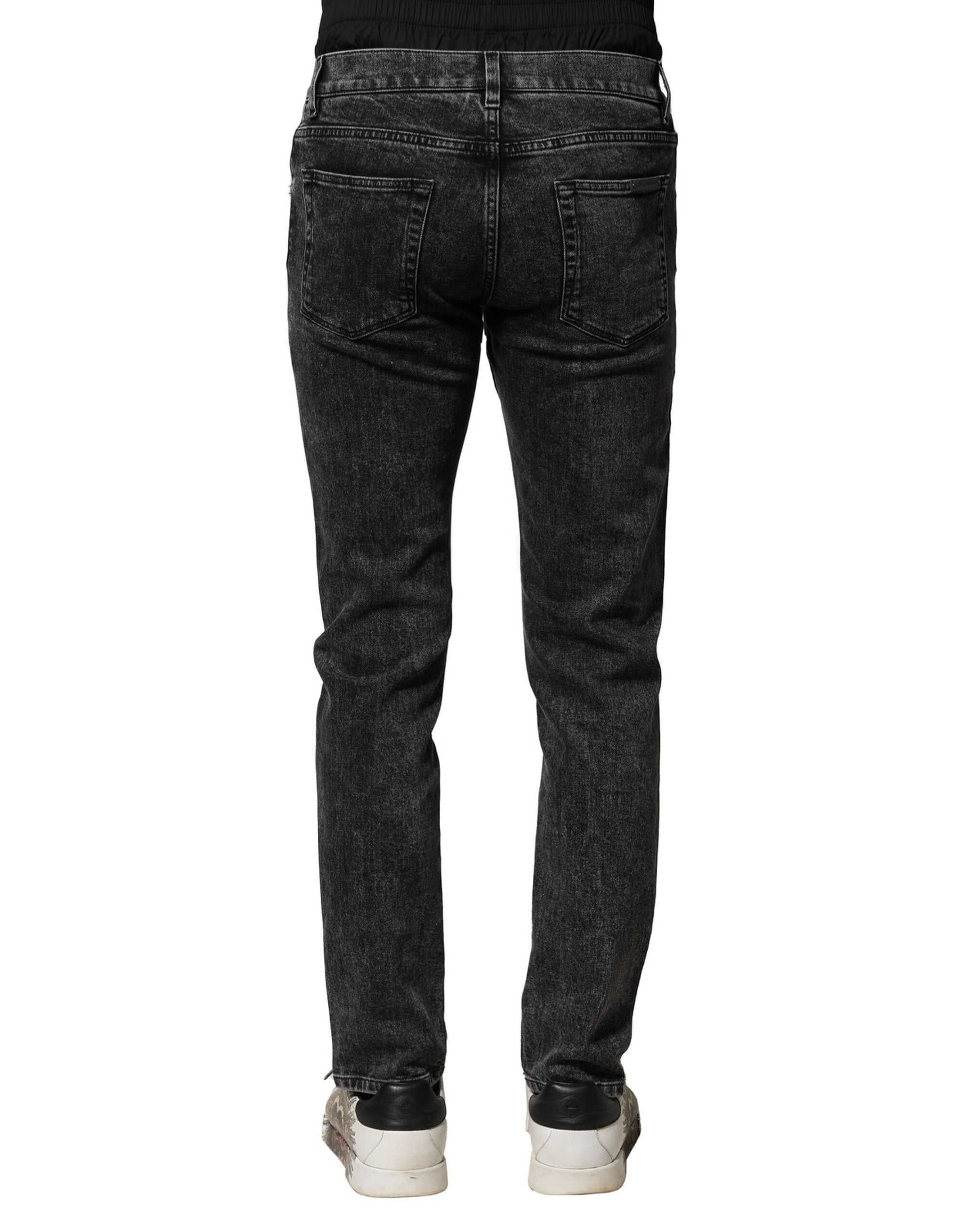 Dolce & Gabbana Schwarz gewaschene Denim-Jeans mit doppeltem Bund