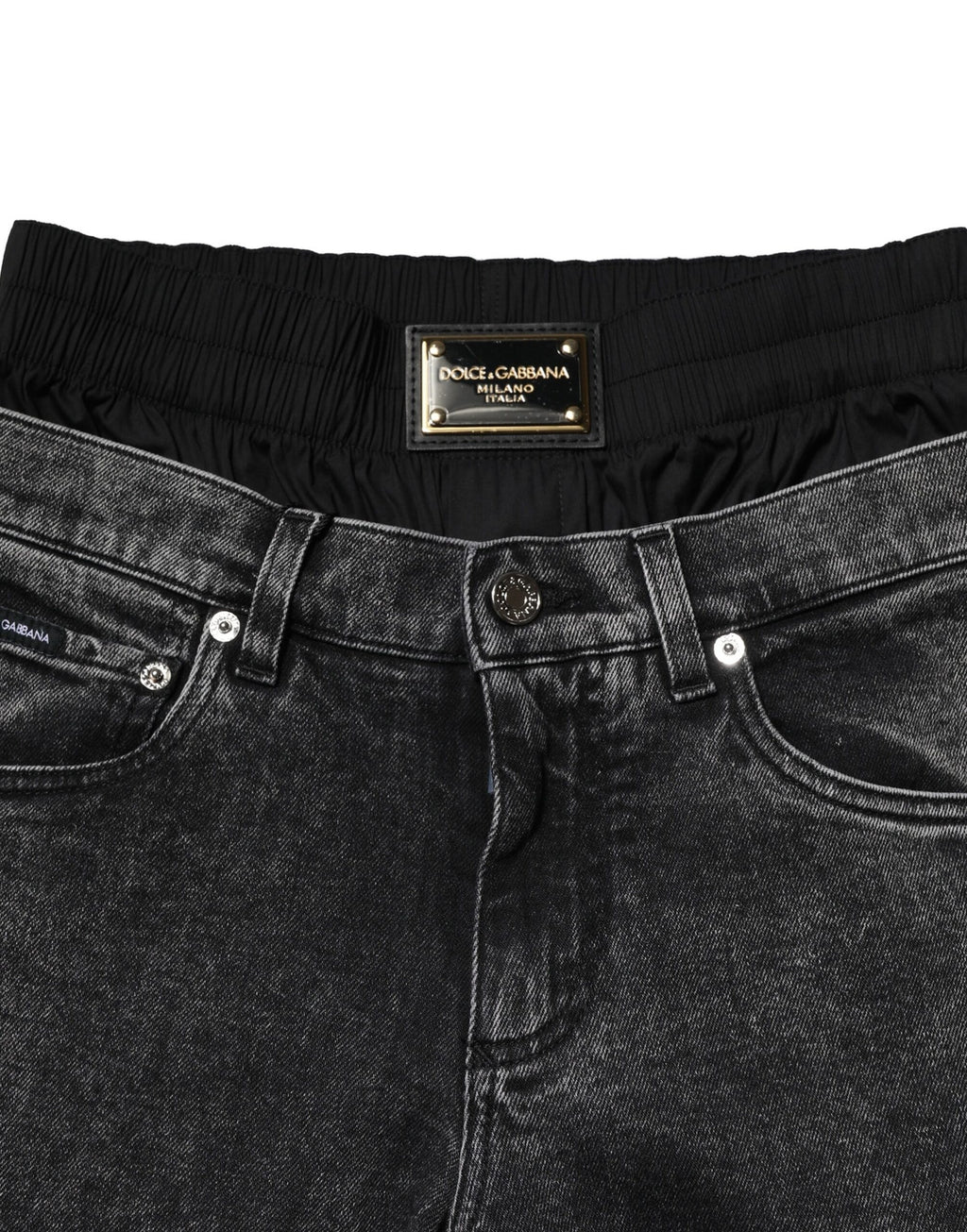 Dolce & Gabbana Schwarz gewaschene Denim-Jeans mit doppeltem Bund