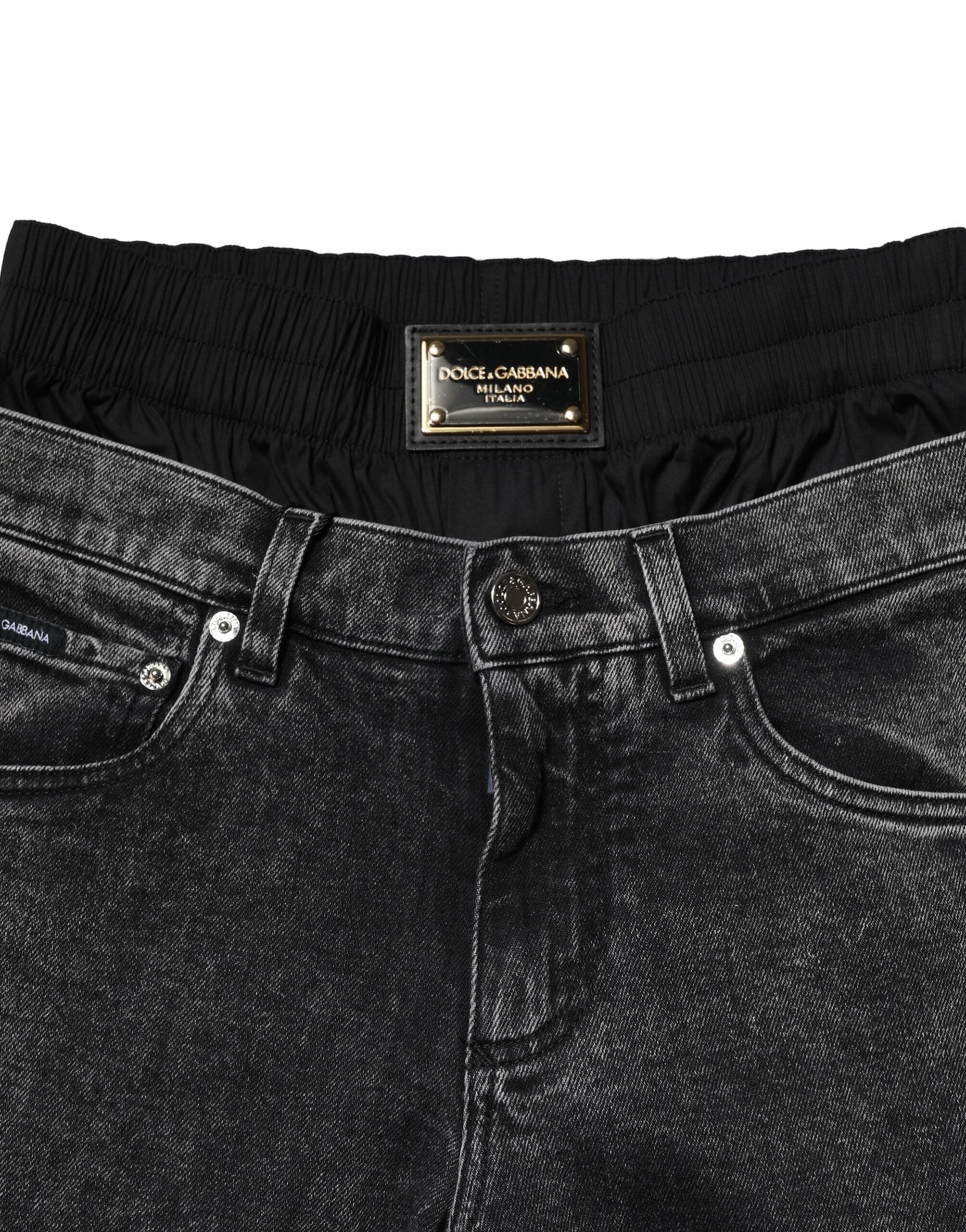 Dolce & Gabbana Schwarz gewaschene Denim-Jeans mit doppeltem Bund