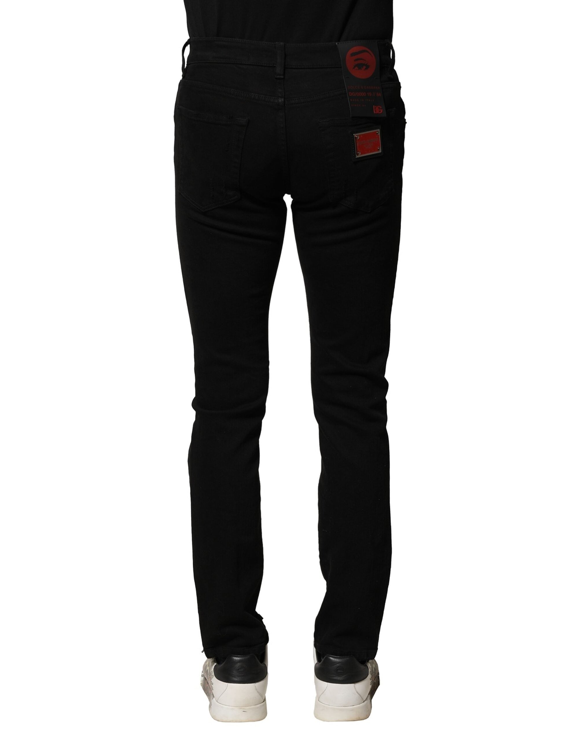 Dolce & Gabbana Schmale Denim-Jeans mit schwarzer Baumwoll-Logo-Plakette