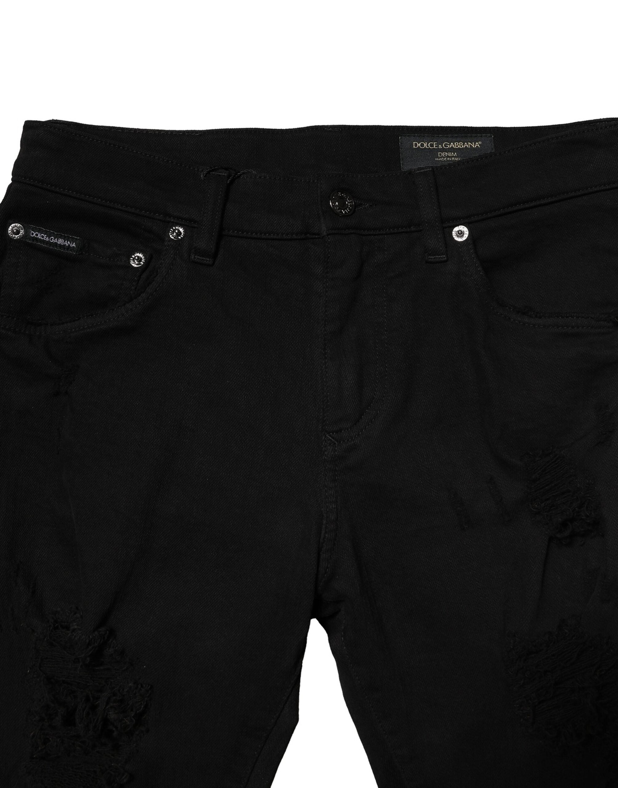 Dolce & Gabbana Schmale Denim-Jeans mit schwarzer Baumwoll-Logo-Plakette