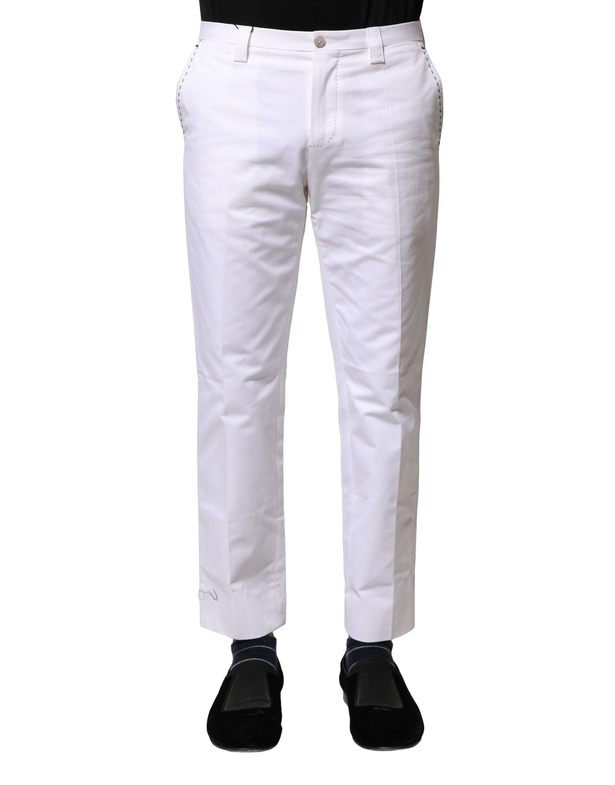 Dolce & Gabbana Weiße Baumwolle Gerade Logo Männer Hose