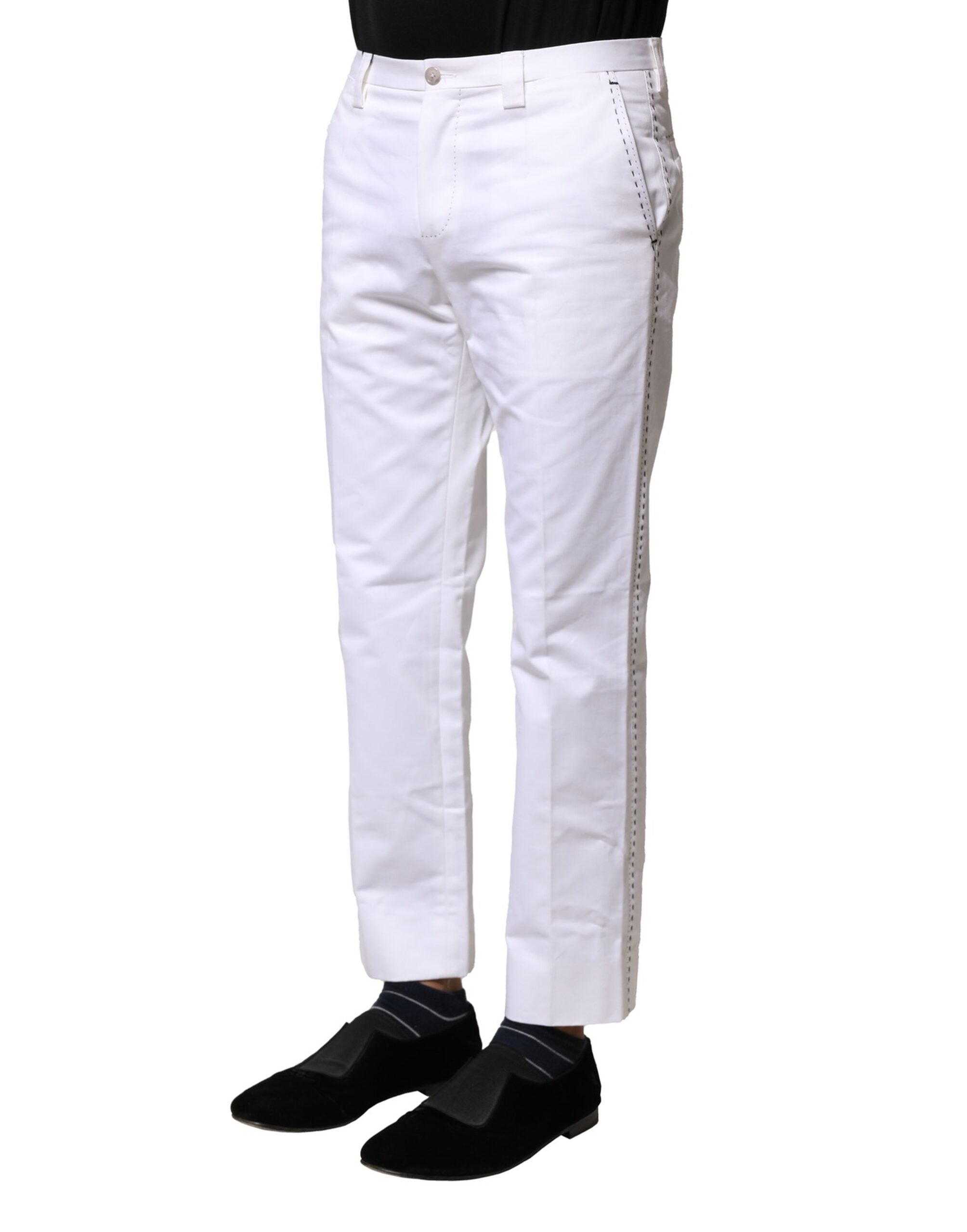 Dolce & Gabbana Weiße Baumwolle Gerade Logo Männer Hose