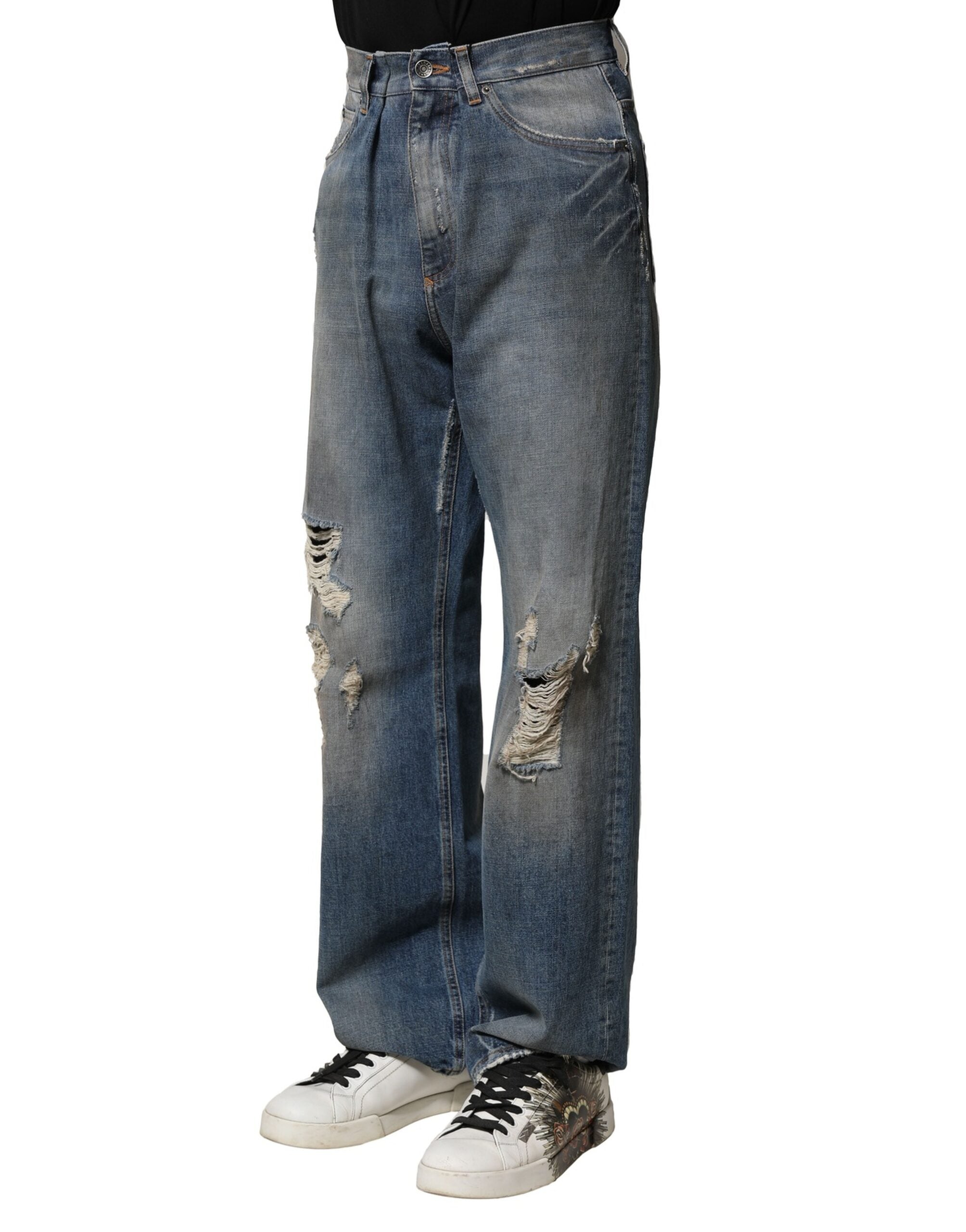 Dolce & Gabbana Blaue Baumwolle zerfleddert Männer Denim Jeans