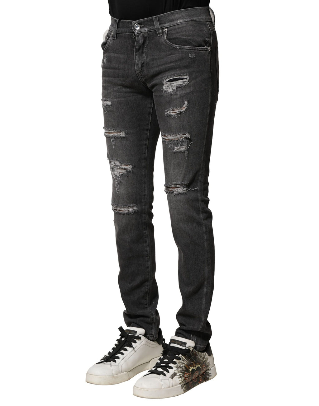 Dolce & Gabbana Schwarze gewaschene zerfledderte Slim Fit Denim Jeans
