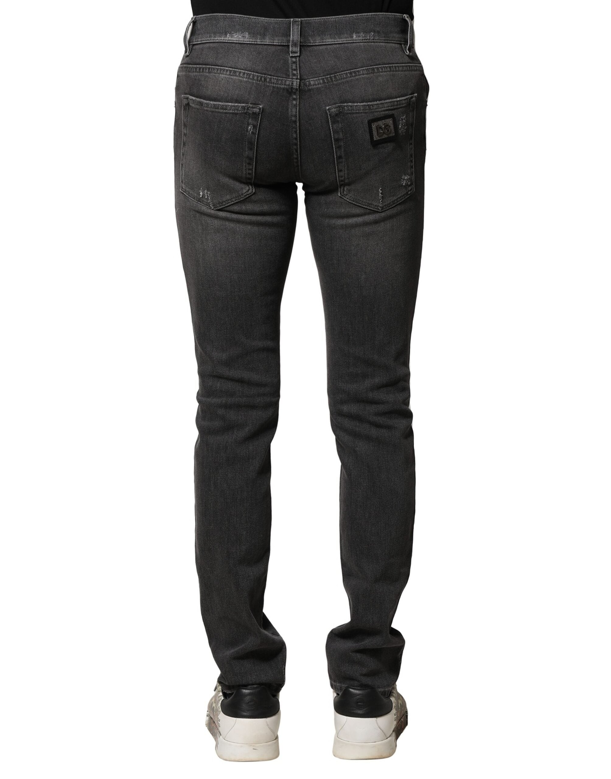 Dolce & Gabbana Schwarze gewaschene zerfledderte Slim Fit Denim Jeans