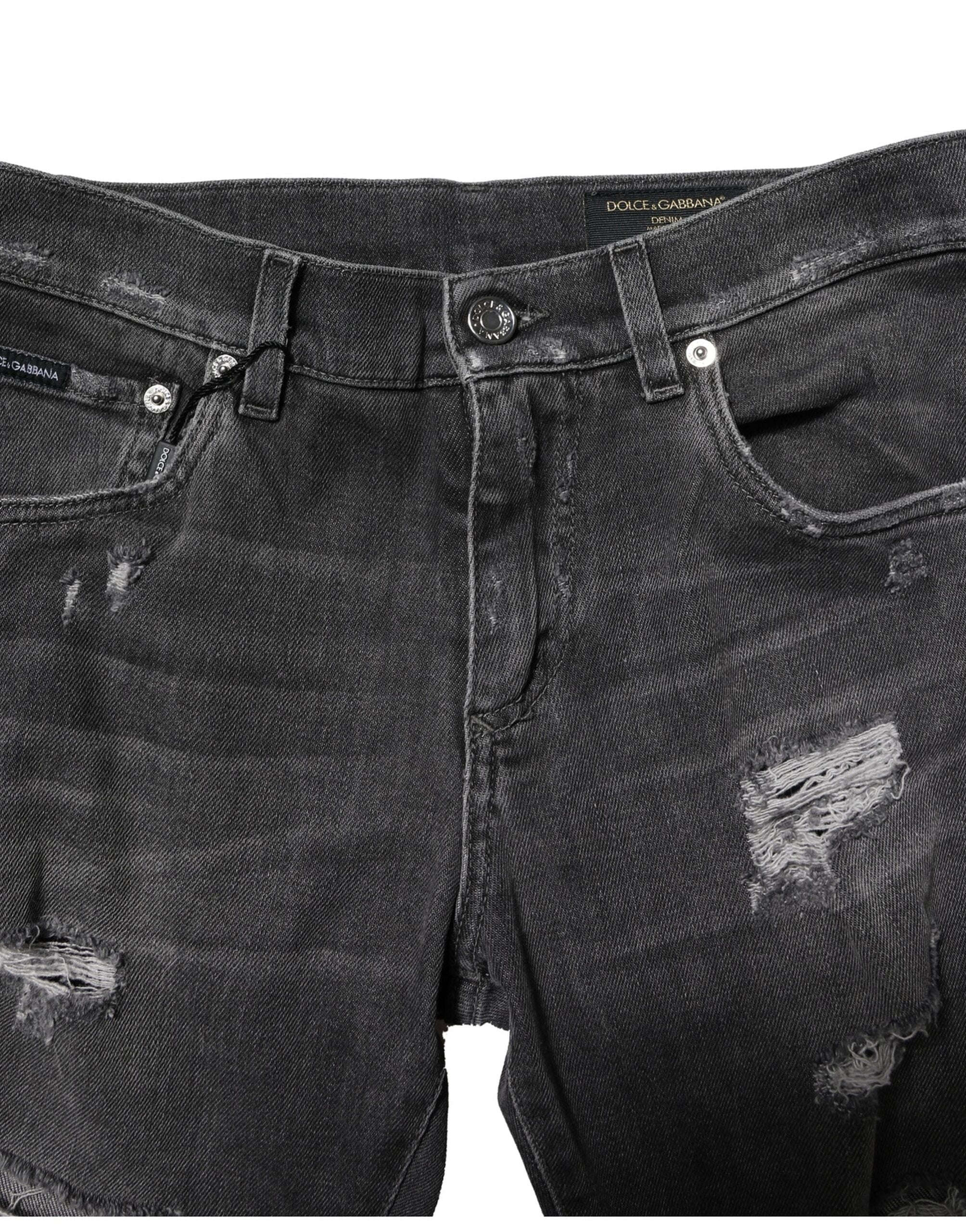 Dolce & Gabbana Schwarze gewaschene zerfledderte Slim Fit Denim Jeans