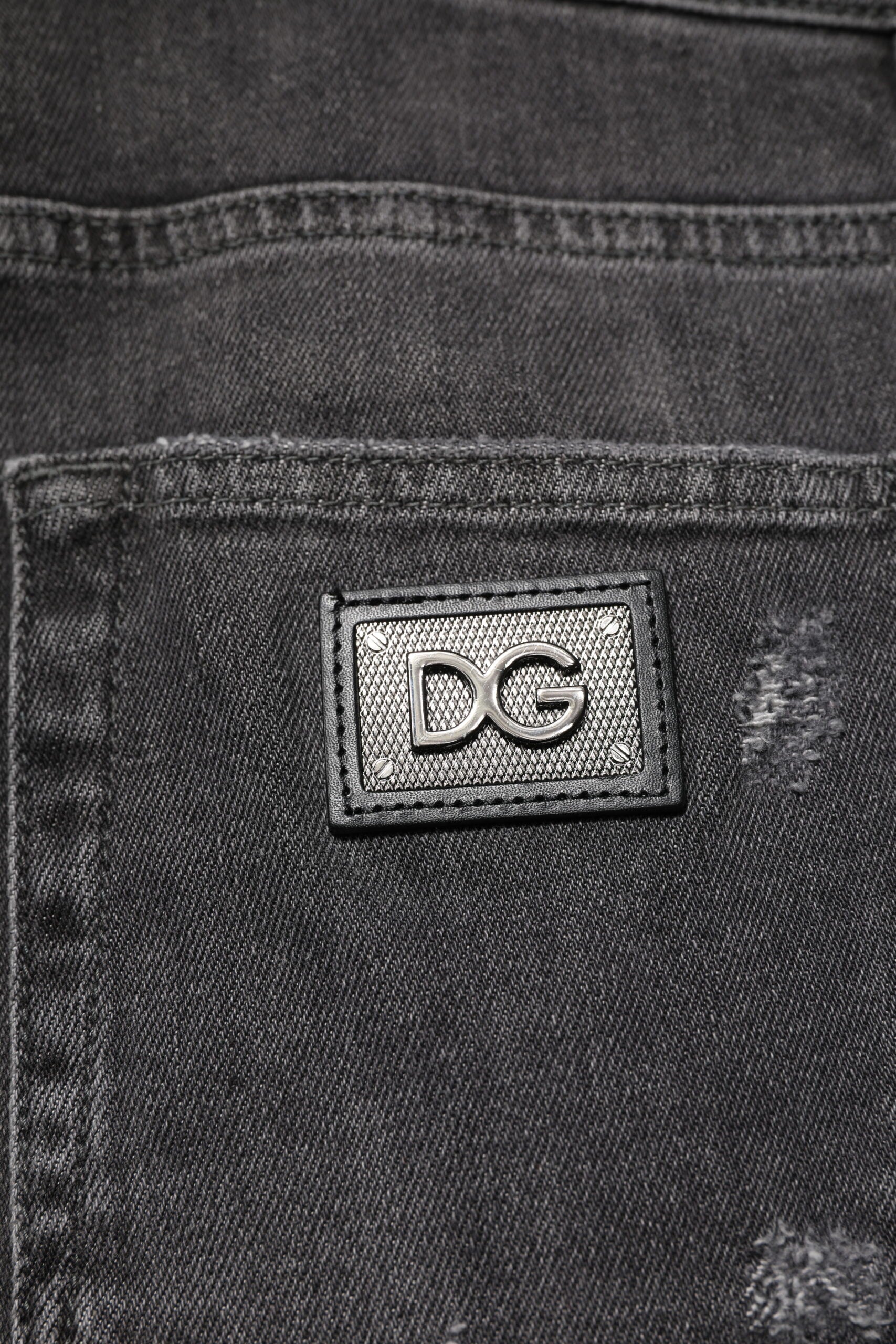 Dolce & Gabbana Schwarze gewaschene zerfledderte Slim Fit Denim Jeans