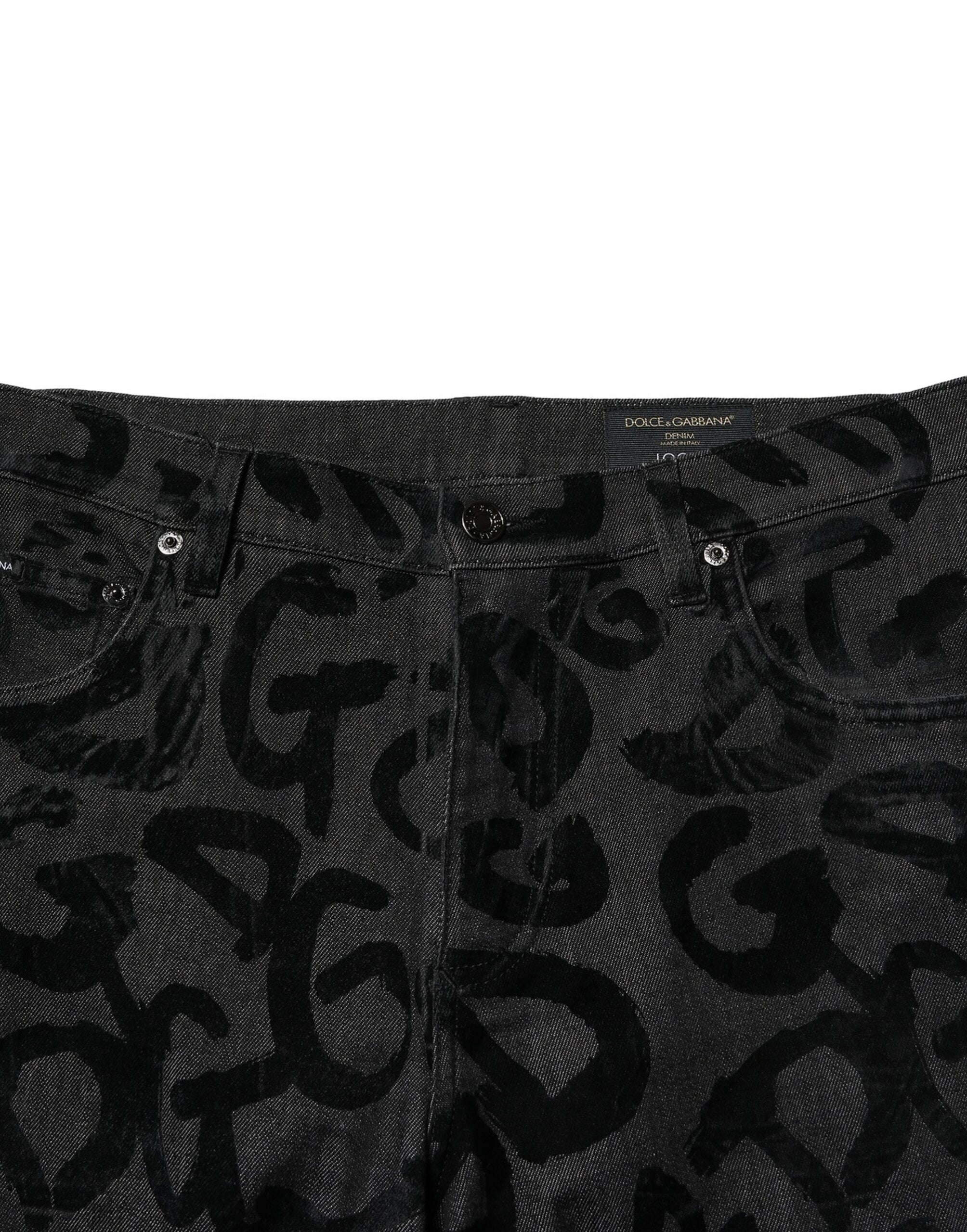 Dolce & Gabbana Graue Baumwolle DG Logo Straight Herren Denim Jeans