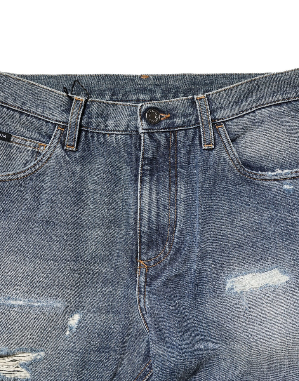Dolce & Gabbana Blaue, verwaschene, zerfledderte Straight Fit Denim Jeans