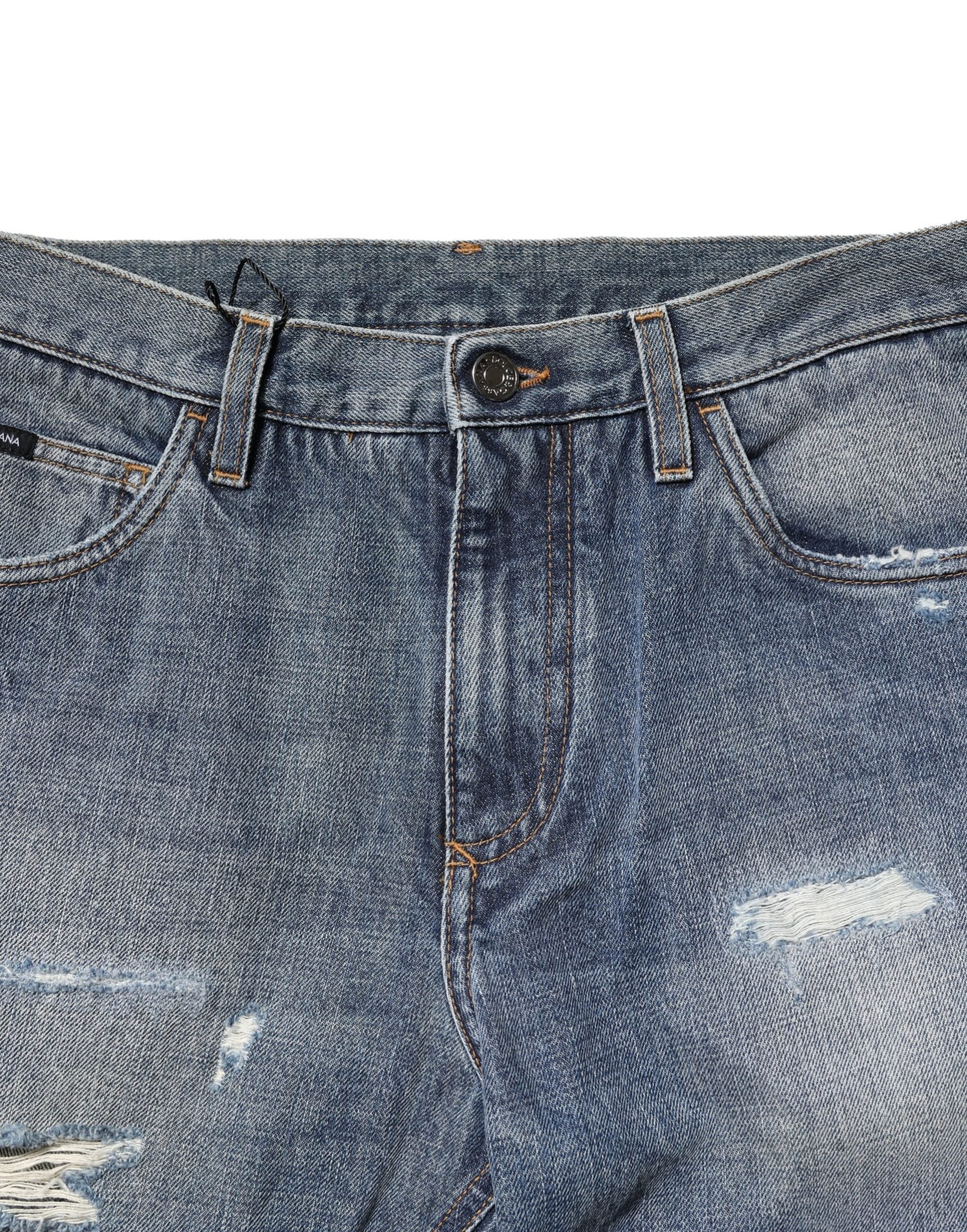 Dolce & Gabbana Blaue, verwaschene, zerfledderte Straight Fit Denim Jeans