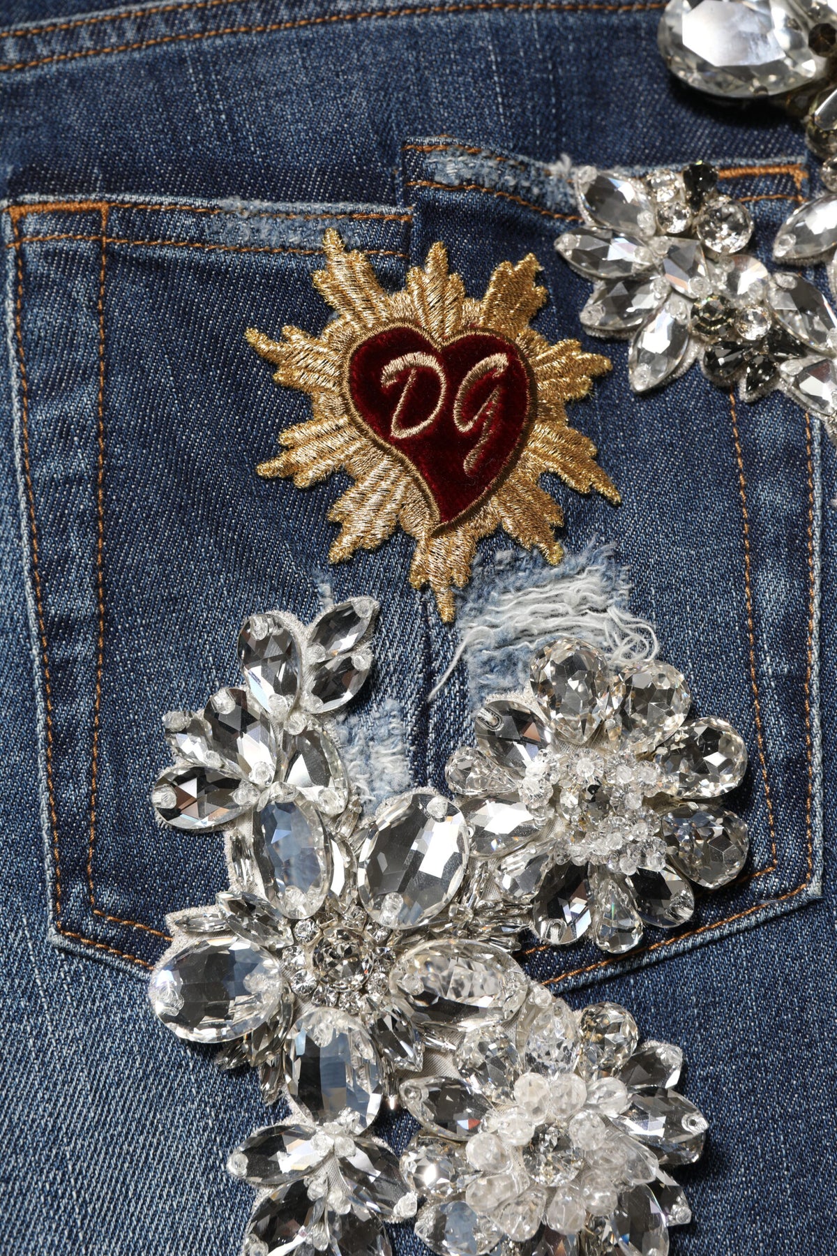 Dolce & Gabbana Blue Cotton Rhinestone Embellish Denim Jeans