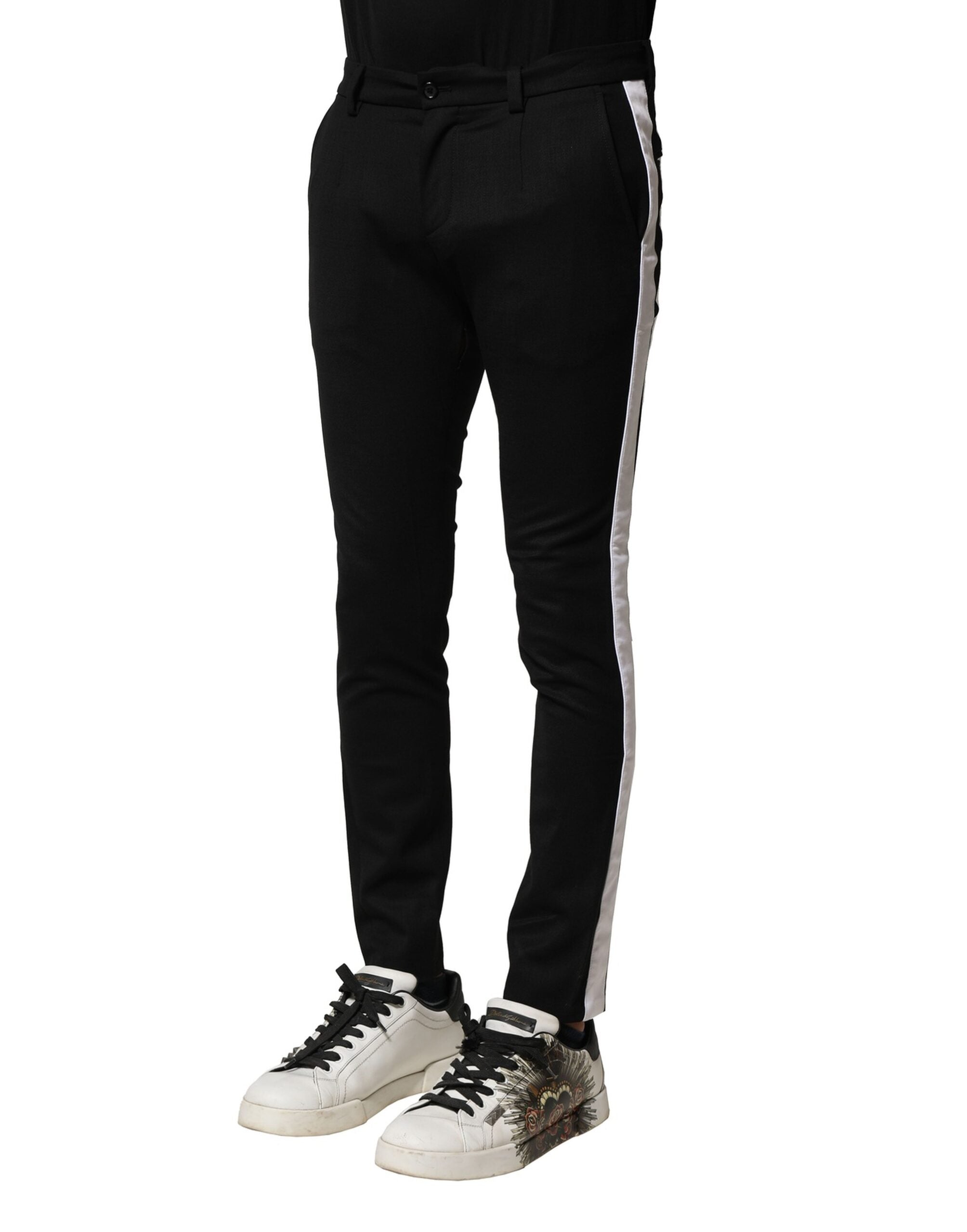 Dolce & Gabbana Schwarze Wolle Herren Skinny Mid Waist Hose