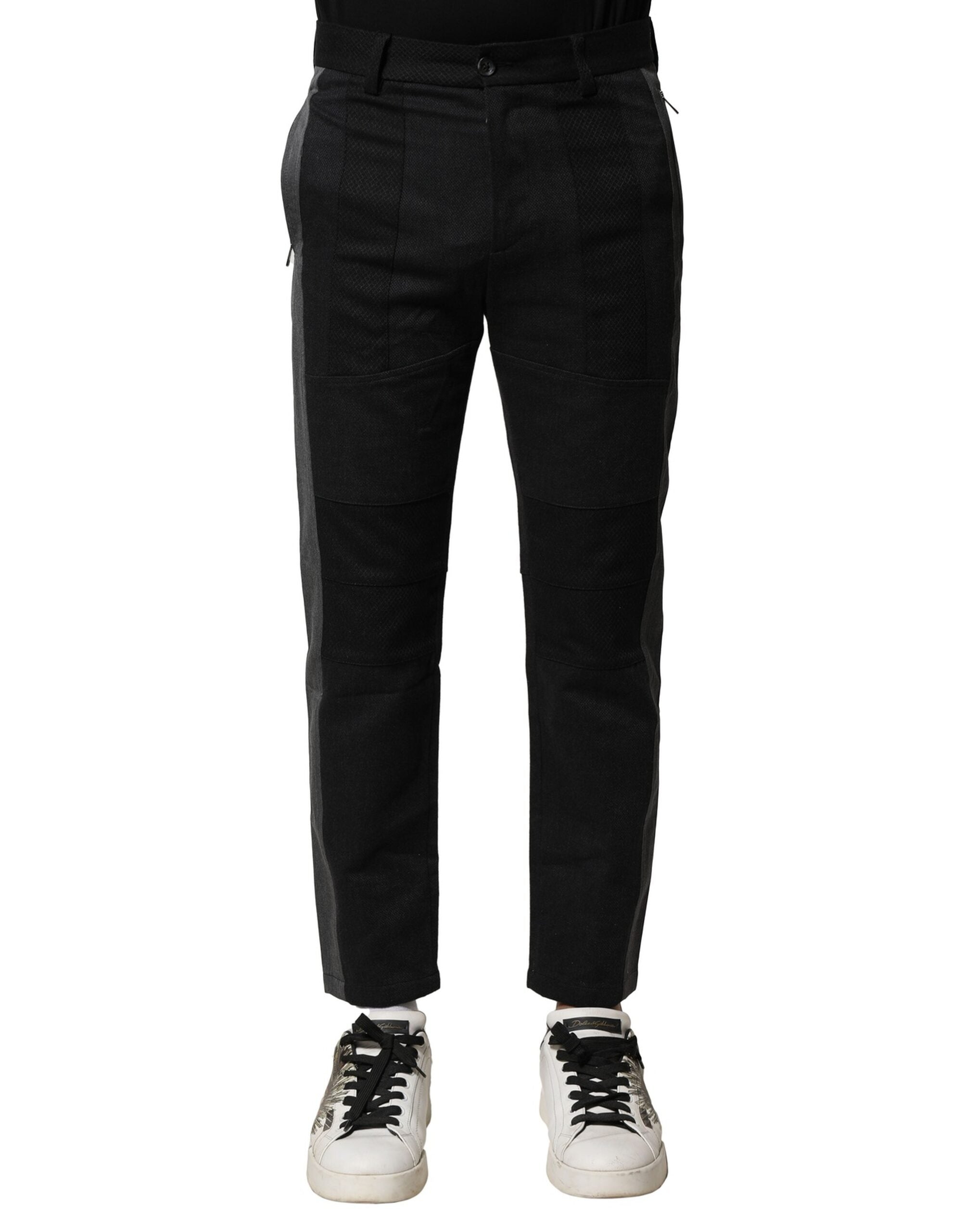 Dolce & Gabbana Schwarz-Grau Baumwolle Tapered Herrenhosen