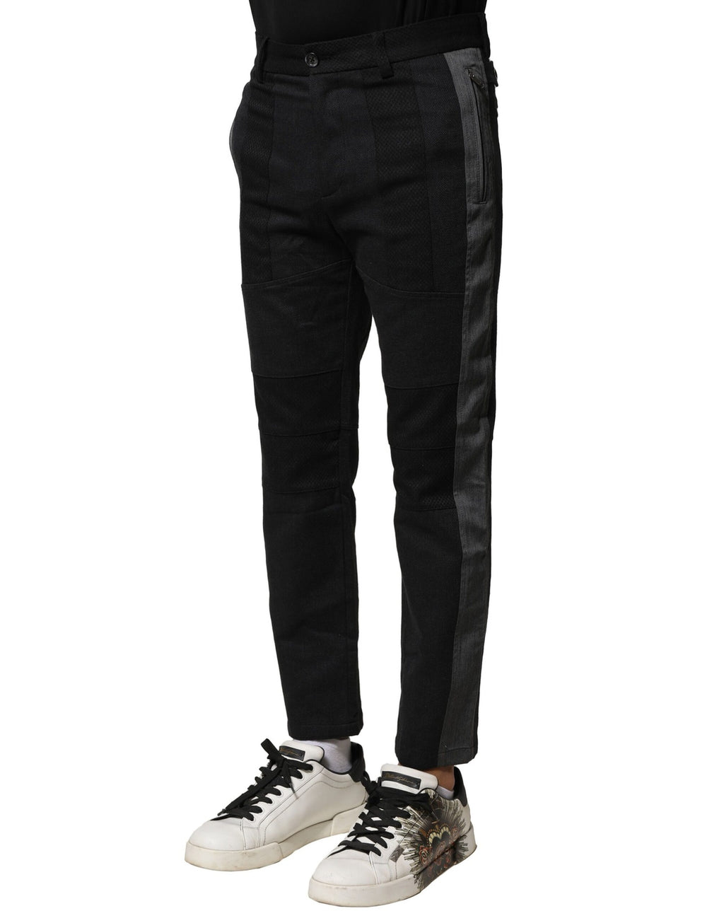 Dolce & Gabbana Schwarz-Grau Baumwolle Tapered Herrenhosen