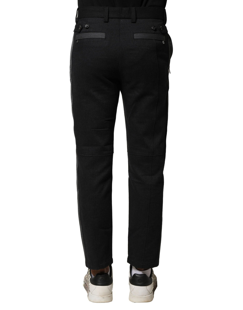 Dolce & Gabbana Schwarz-Grau Baumwolle Tapered Herrenhosen
