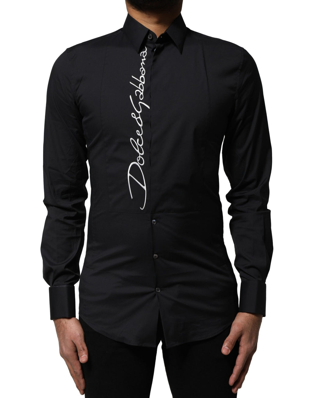 Dolce & Gabbana Schwarzes SICILIA Logo Herrenhemd aus Baumwolle