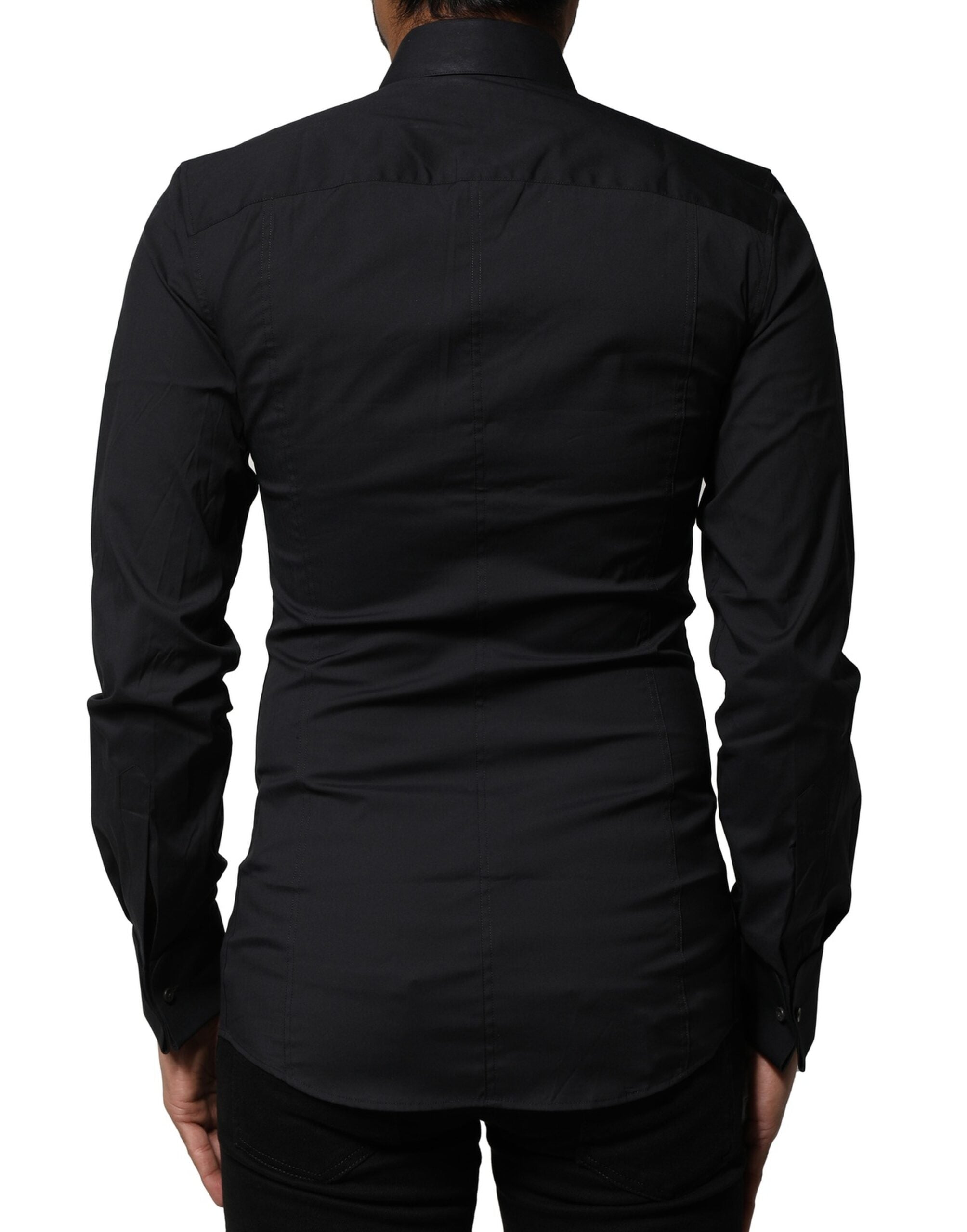 Dolce & Gabbana Schwarzes SICILIA Logo Herrenhemd aus Baumwolle