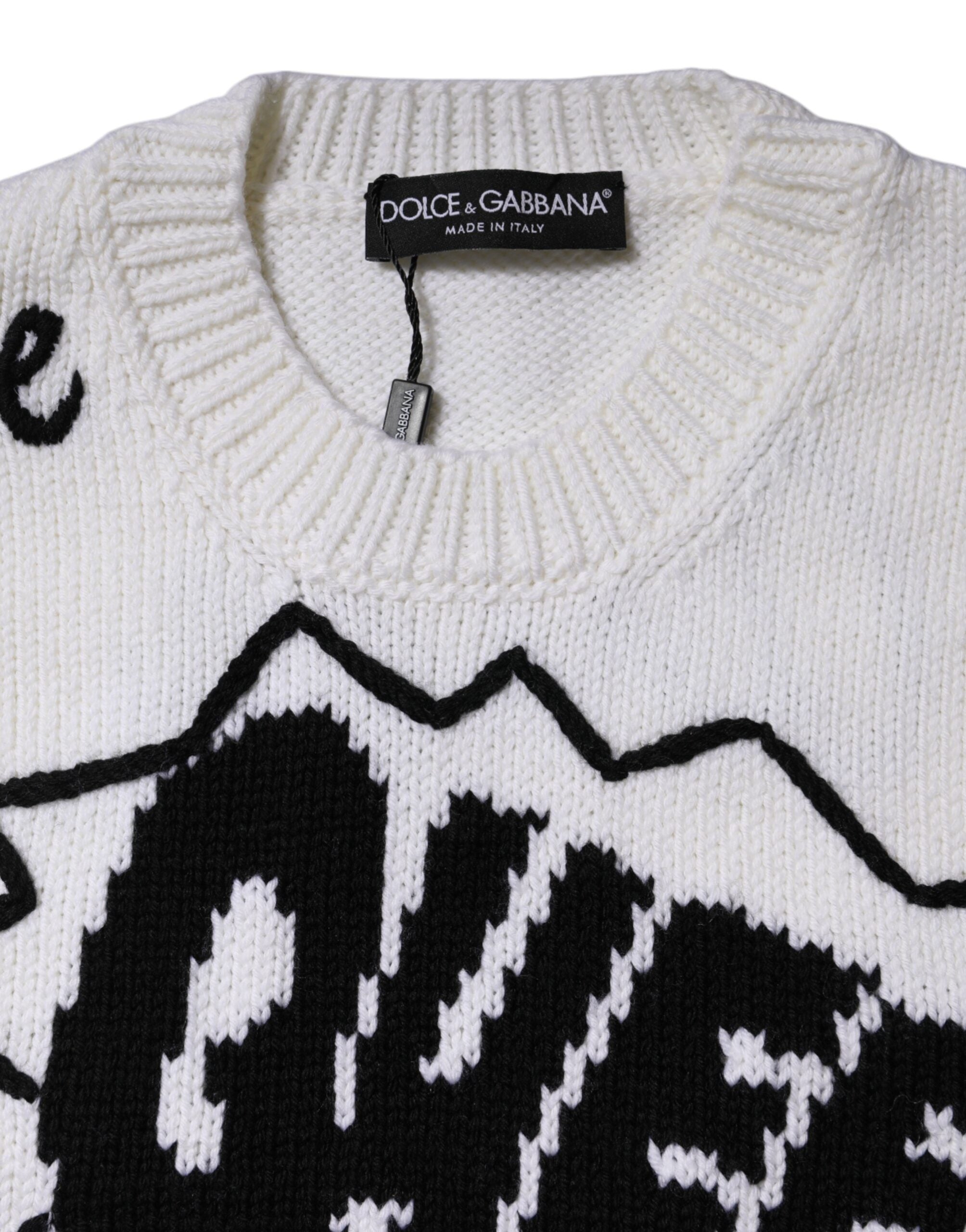 Dolce & Gabbana Weißer Pullover mit Rundhalsausschnitt aus Wolle