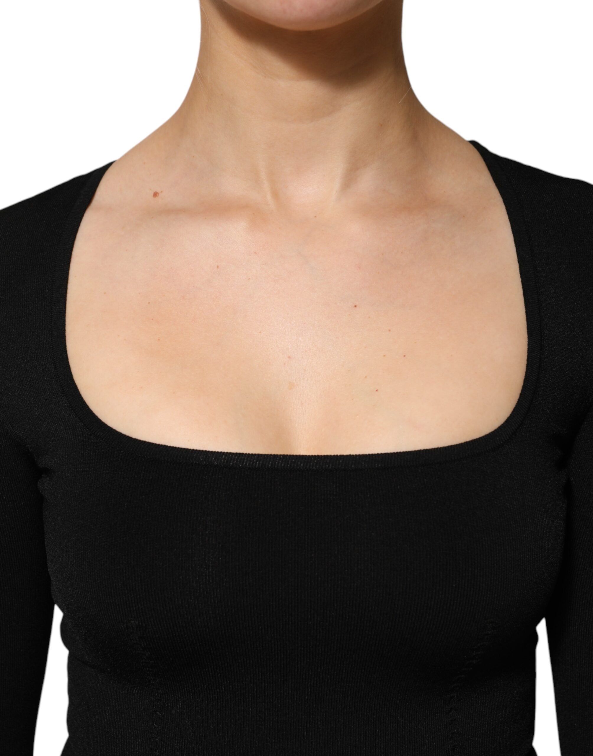 Dolce & Gabbana Schwarzes Langarm-Pullover-Top mit quadratischem Ausschnitt