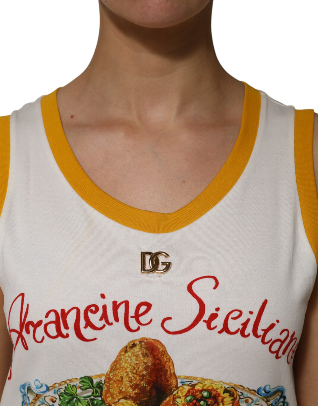 Dolce & Gabbana Weißes Araneine Siciliane Ärmelloses Tank-Top