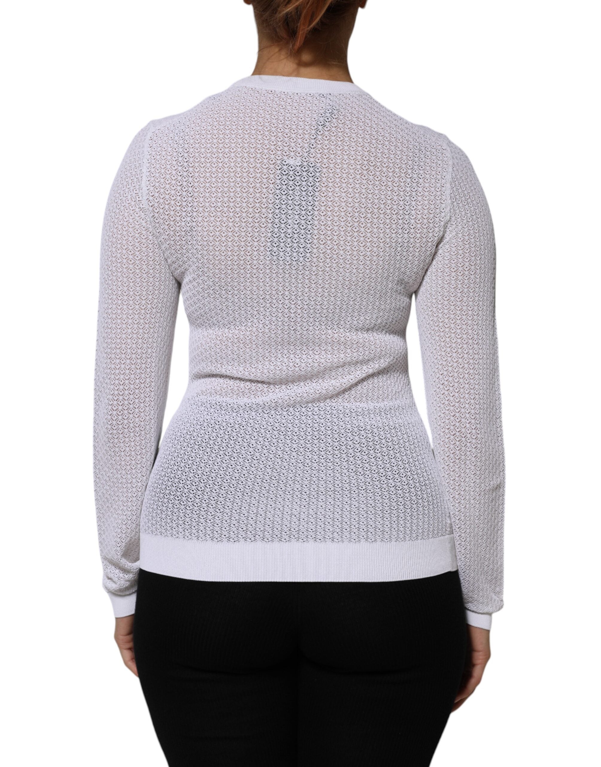 Dolce & Gabbana Weißer Rundhals-Pullover mit langen Ärmeln Top