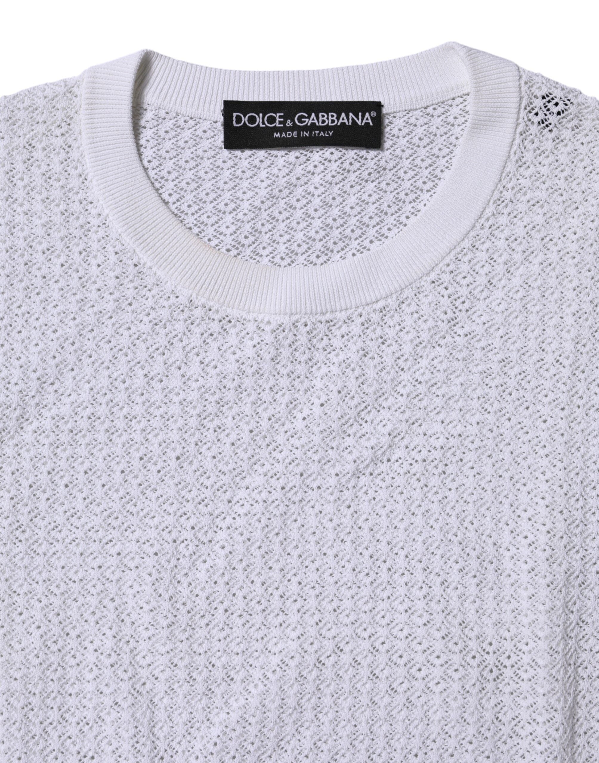 Dolce & Gabbana Weißer Rundhals-Pullover mit langen Ärmeln Top
