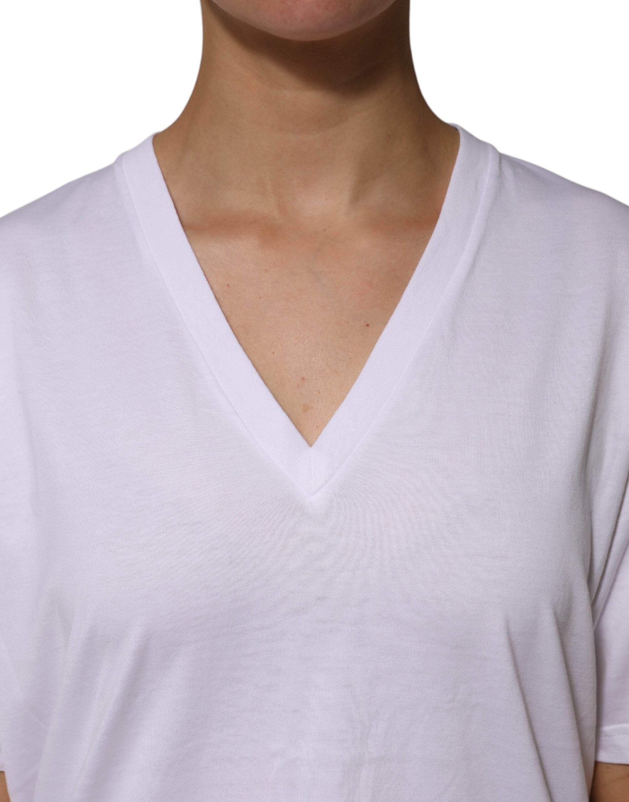 Dolce & Gabbana Weißes Baumwoll-T-Shirt mit kurzen Ärmeln und V-Ausschnitt