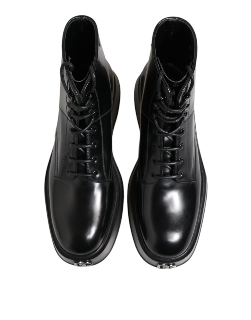 Dolce & Gabbana Schwarze Leder Logo-Stiefeletten Schnürschuhe