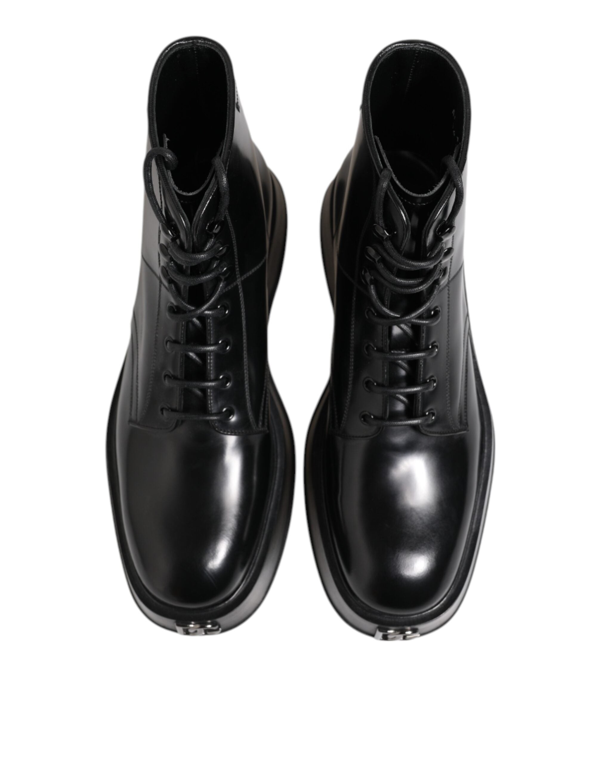 Dolce & Gabbana Schwarze Leder Logo-Stiefeletten Schnürschuhe