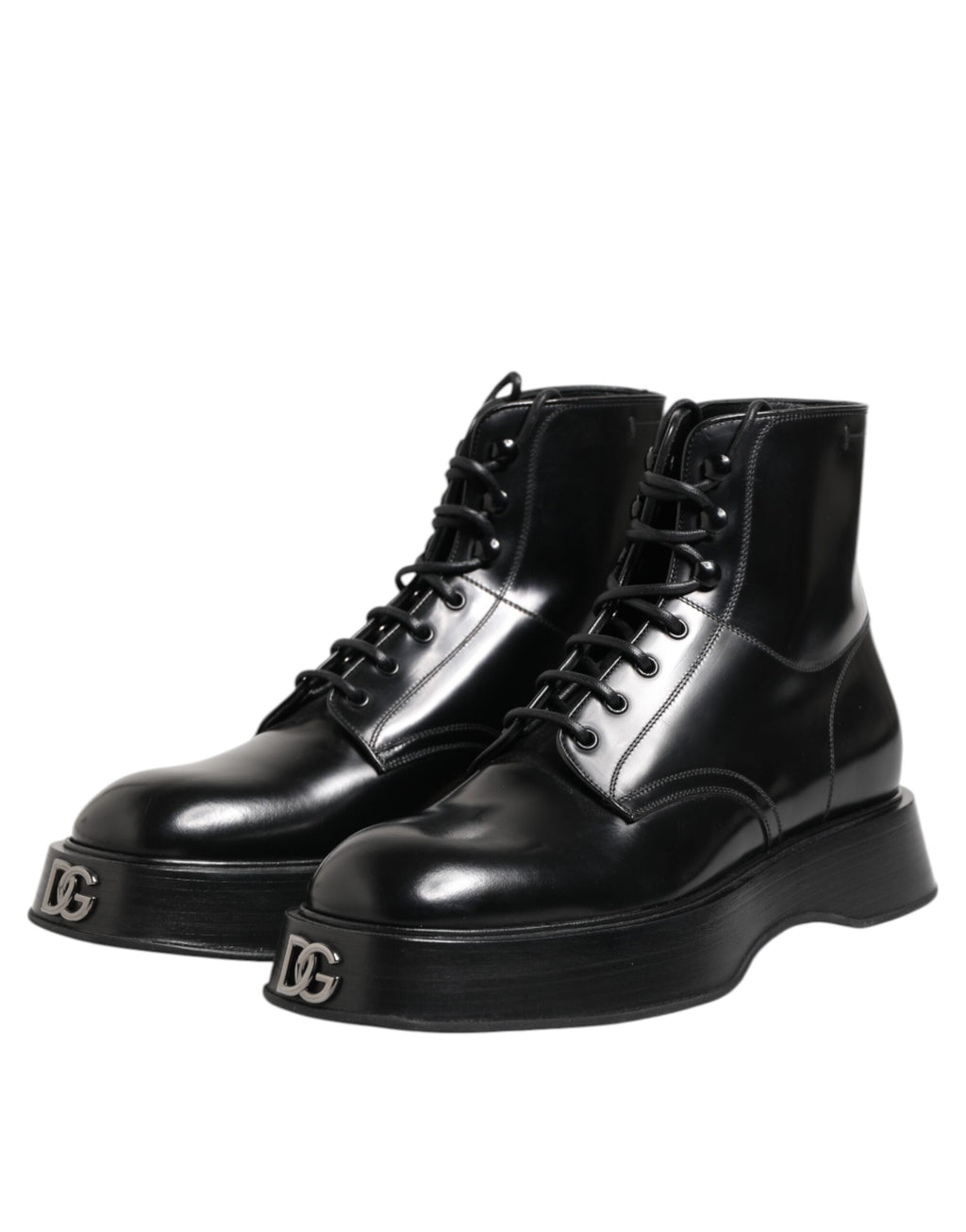 Dolce & Gabbana Schwarze Leder Logo-Stiefeletten Schnürschuhe