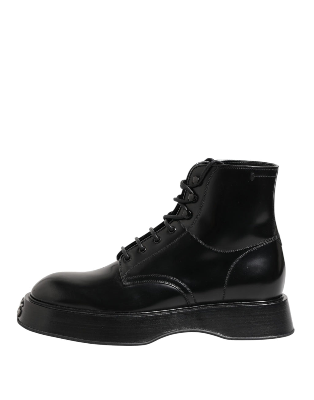 Dolce & Gabbana Schwarze Leder Logo-Stiefeletten Schnürschuhe