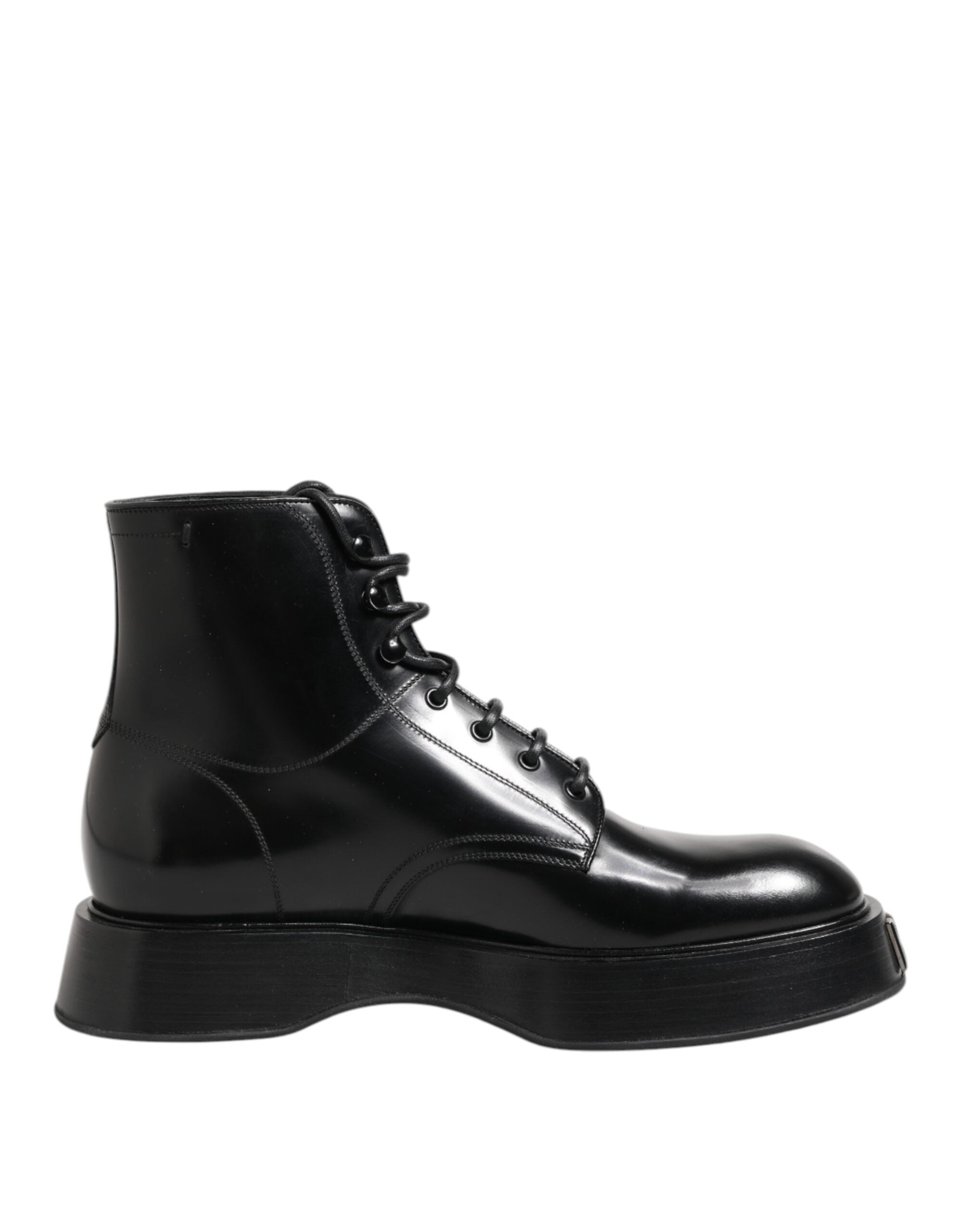 Dolce & Gabbana Schwarze Leder Logo-Stiefeletten Schnürschuhe